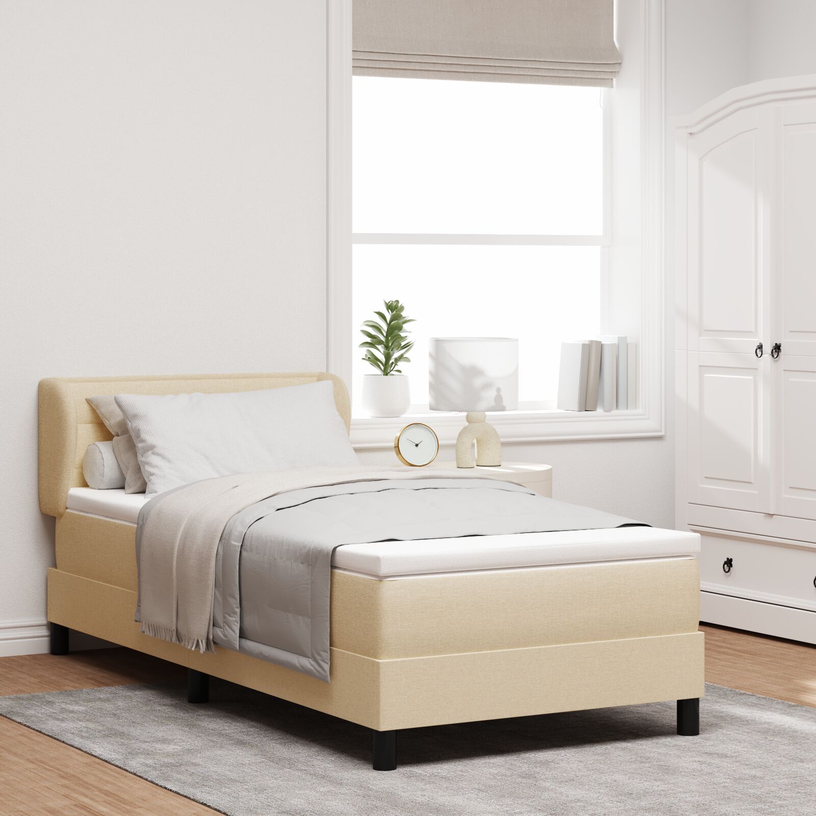 Seng med madras Creme Stof 100 x 200 cm Sengemadras Rektangulær