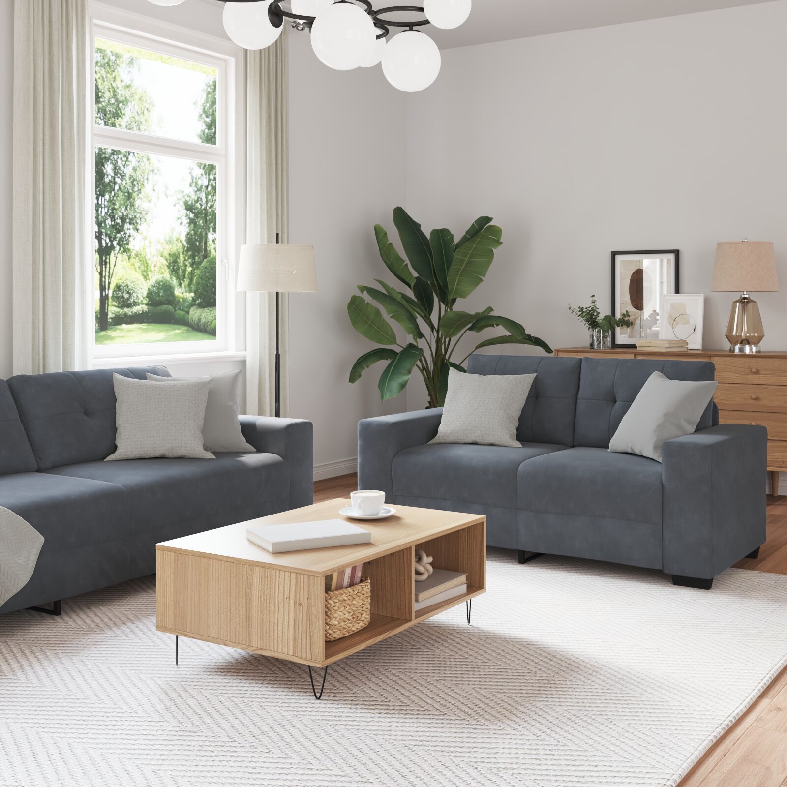 vidaXL Sofa Set Set von 3 Dunkelgrau