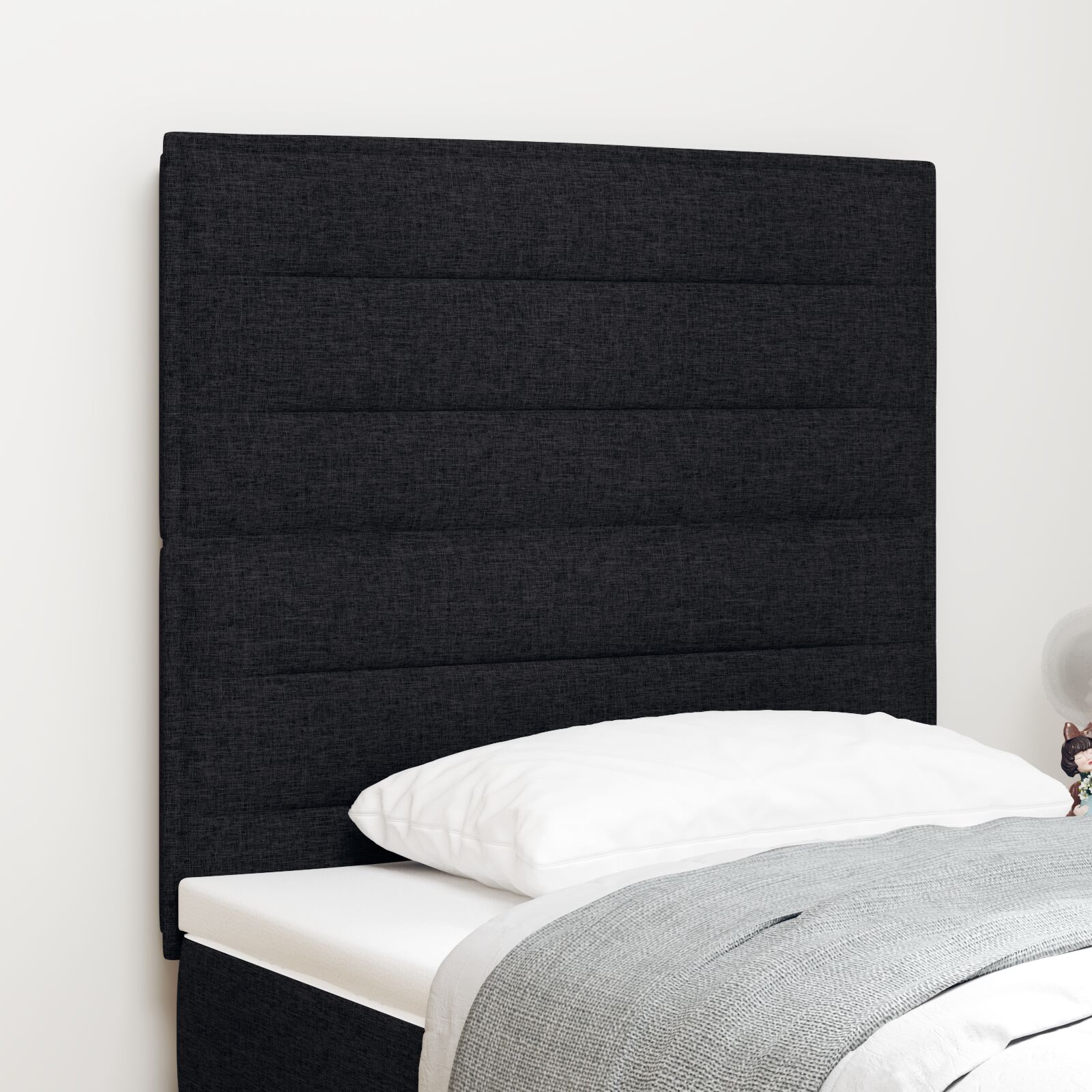 Sengegavl Linjes Design Sort 100 cm Stof