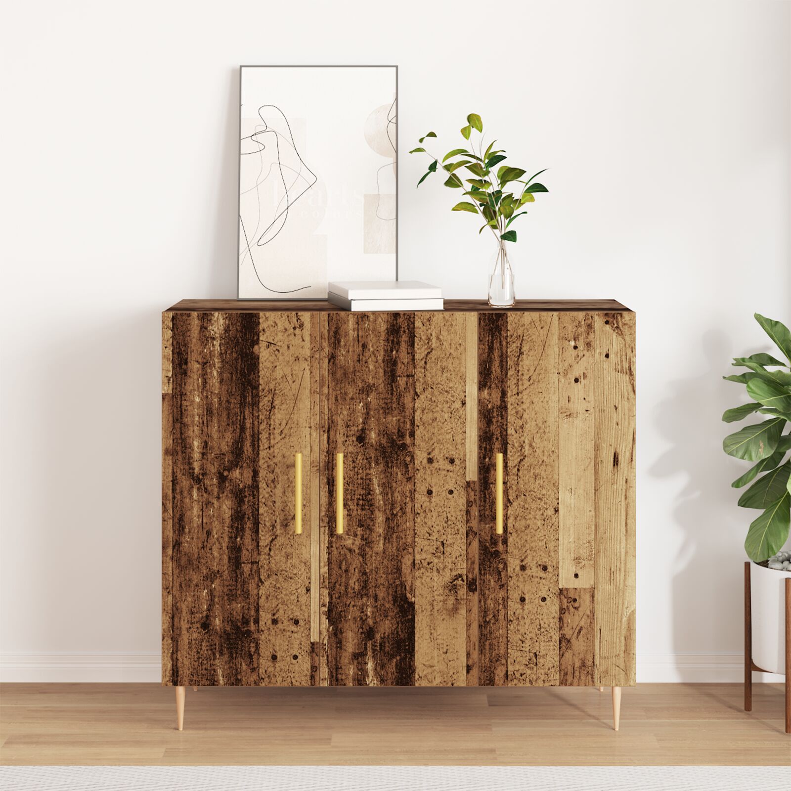vidaXL Sideboard aus Altholz, 90x34x80 cm, aus Rahmenholz gefertigt