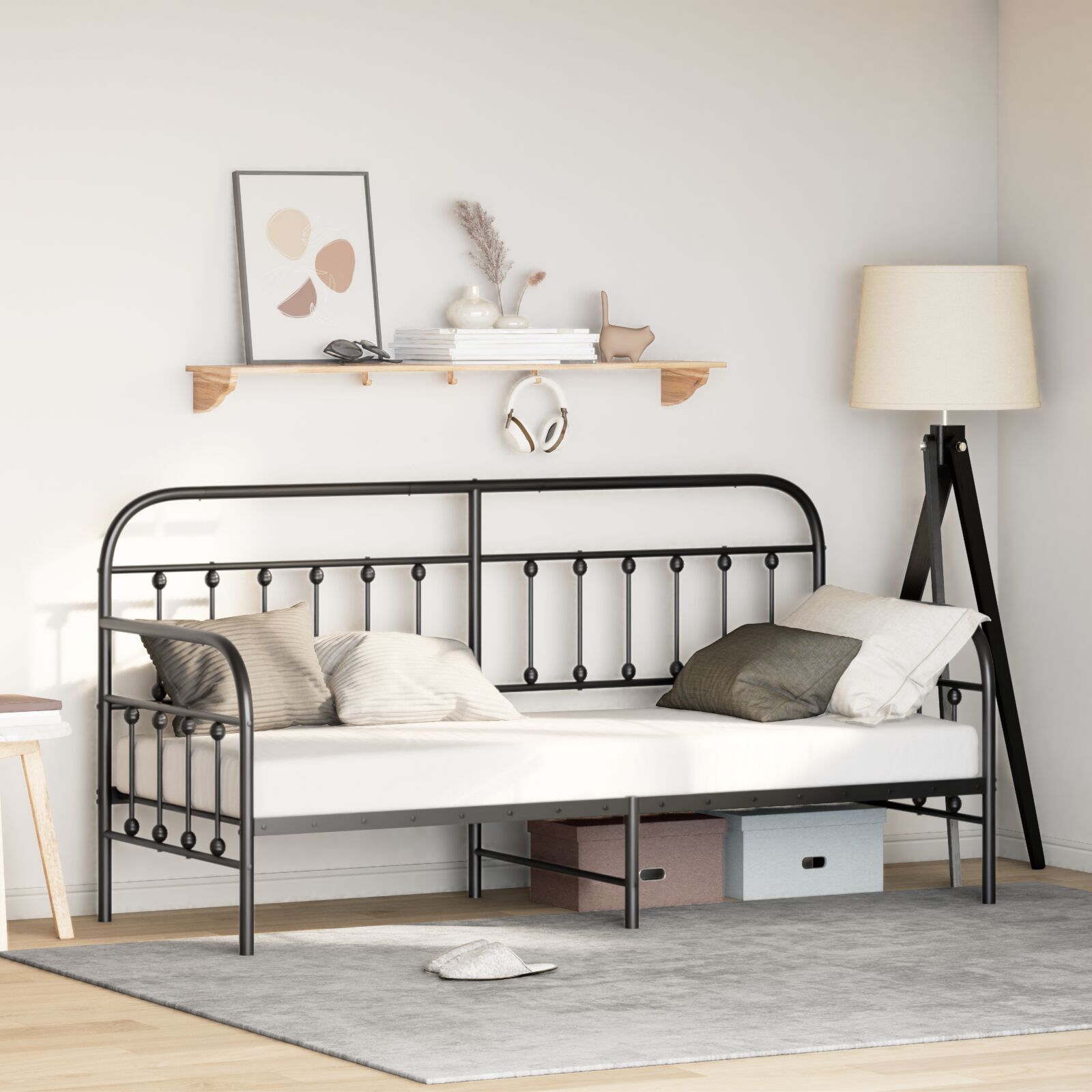 vidaXL Tagesbettgestell Schwarz 75x190 cm Stahl