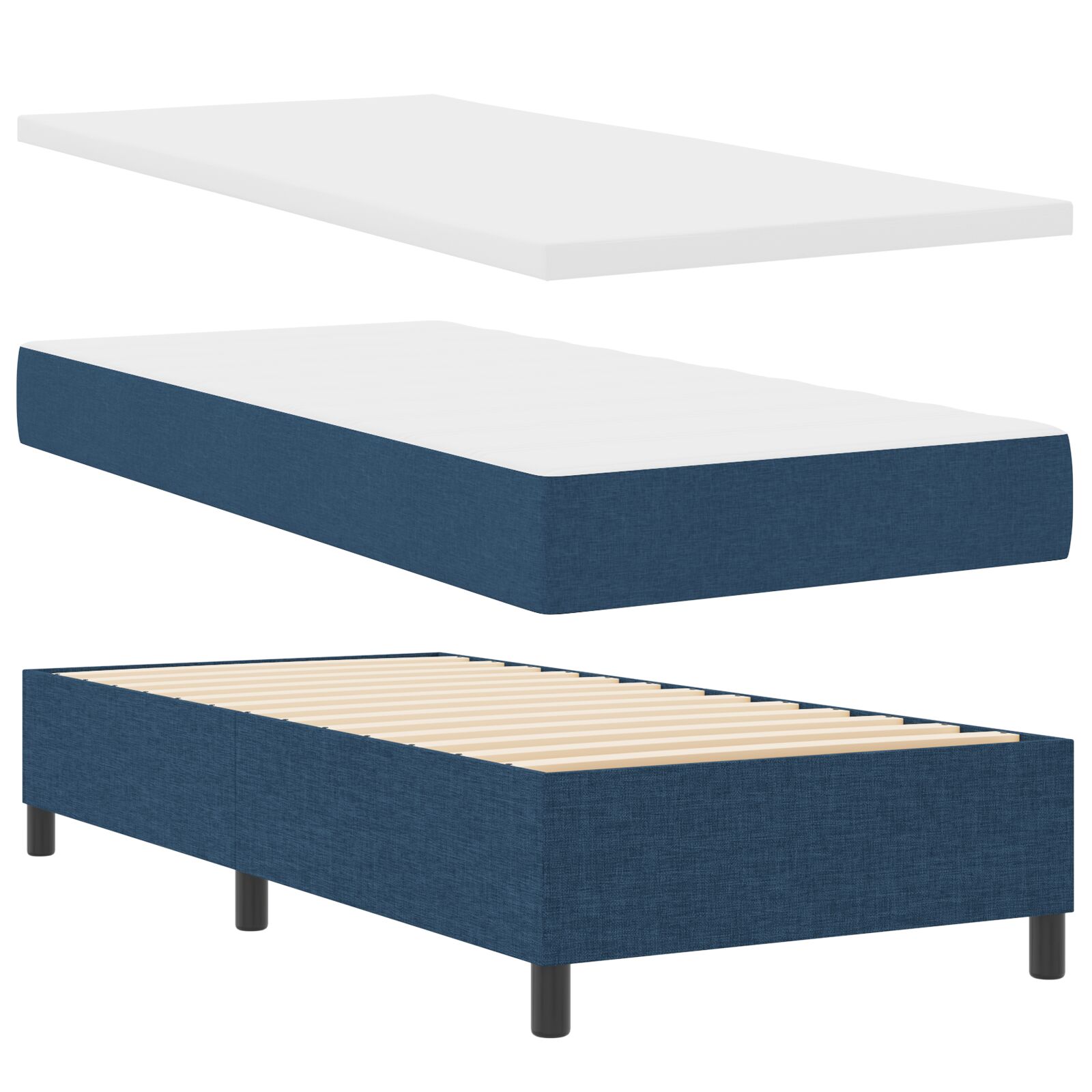 Box spring ágy matraccal kék 100x200 cm szövet 