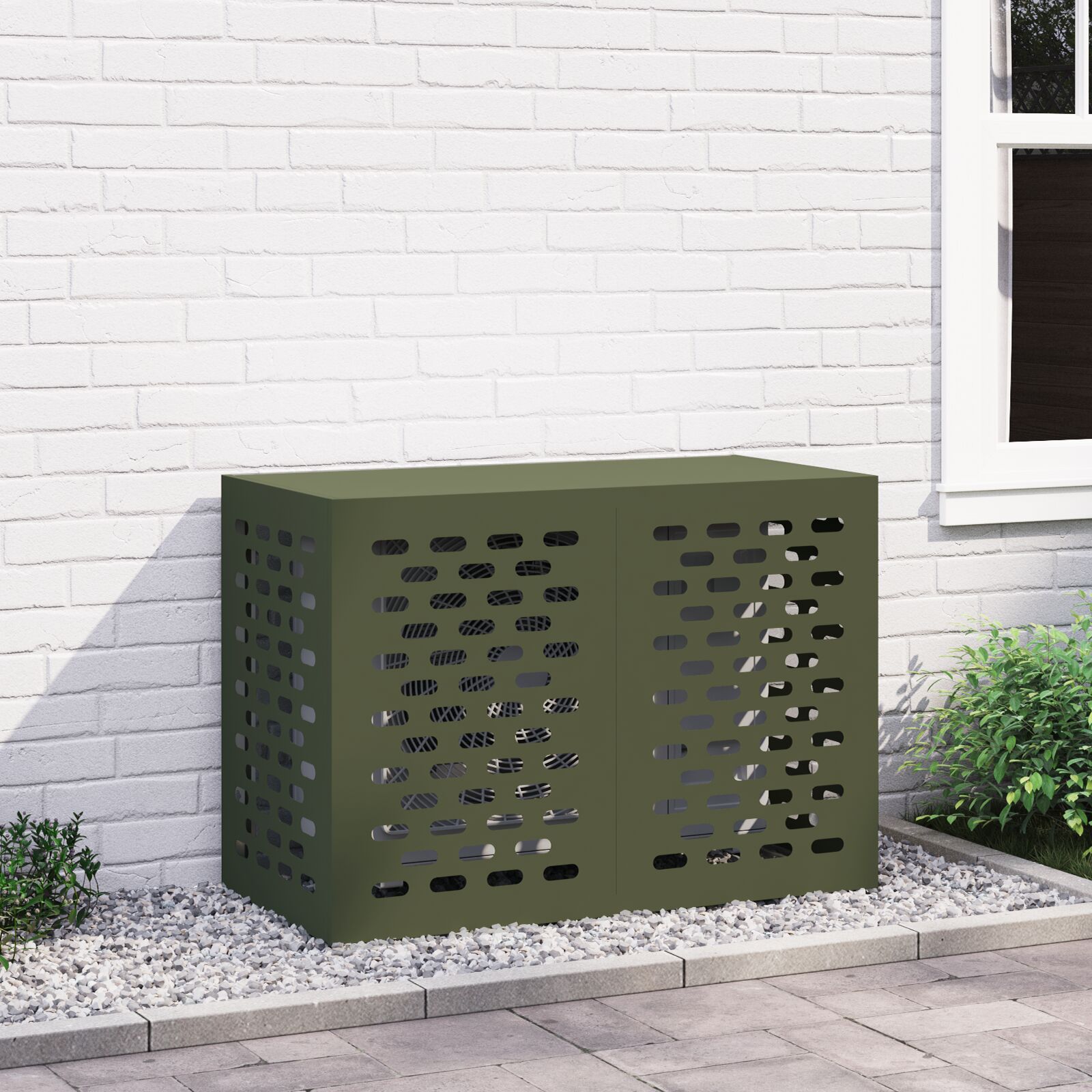 vidaXL Olivgrün Metall 100 x 50 x 70 cm Abdeckung für Klimaanlage