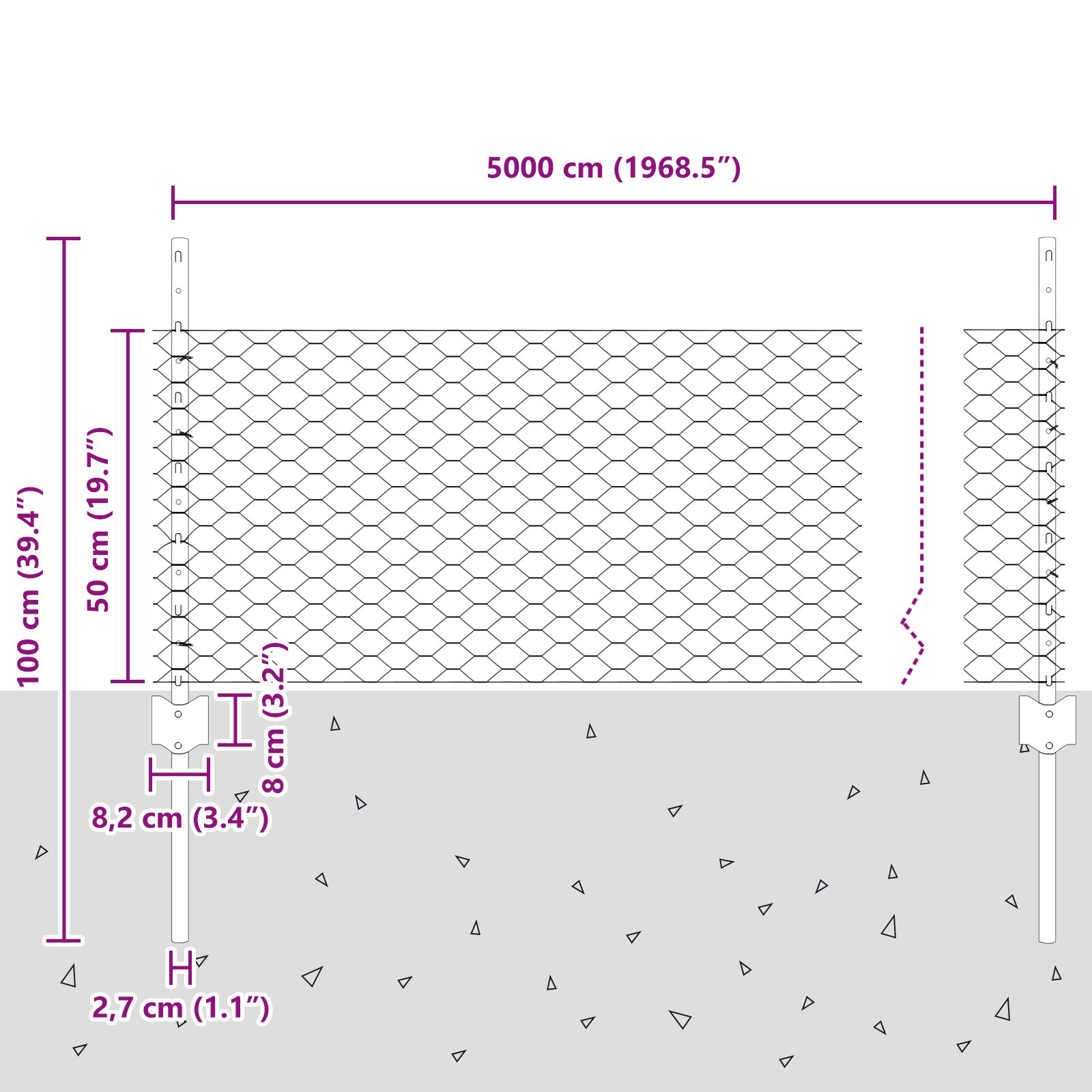 Aia postid 11 tk U-kanal Hall 60 cm Teras, vidaXL Kuusnurga aiapiire Hall 0.5x50 m Teras - Image 10