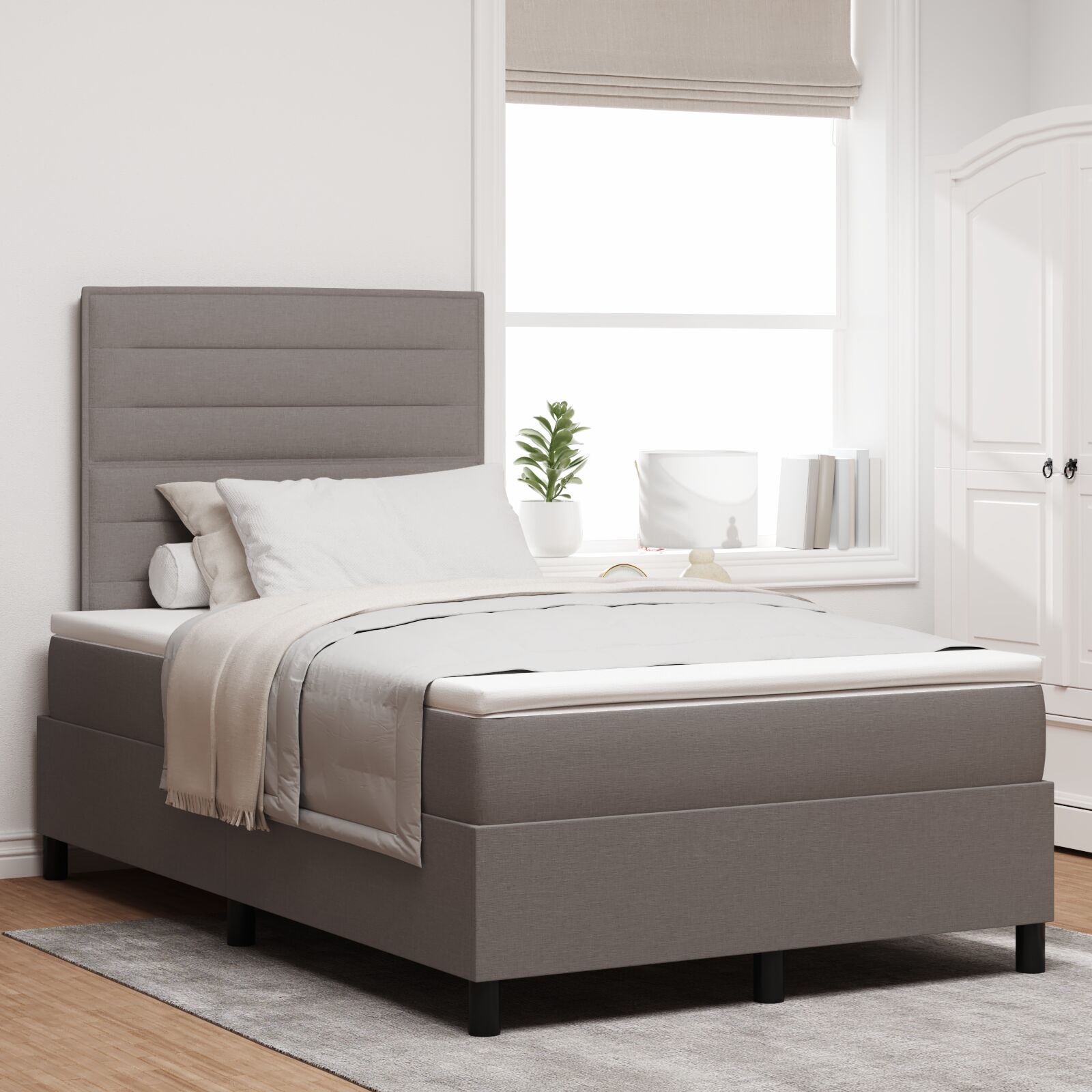 Box Spring Seng med Madras Taupe 120x200 cm Stof