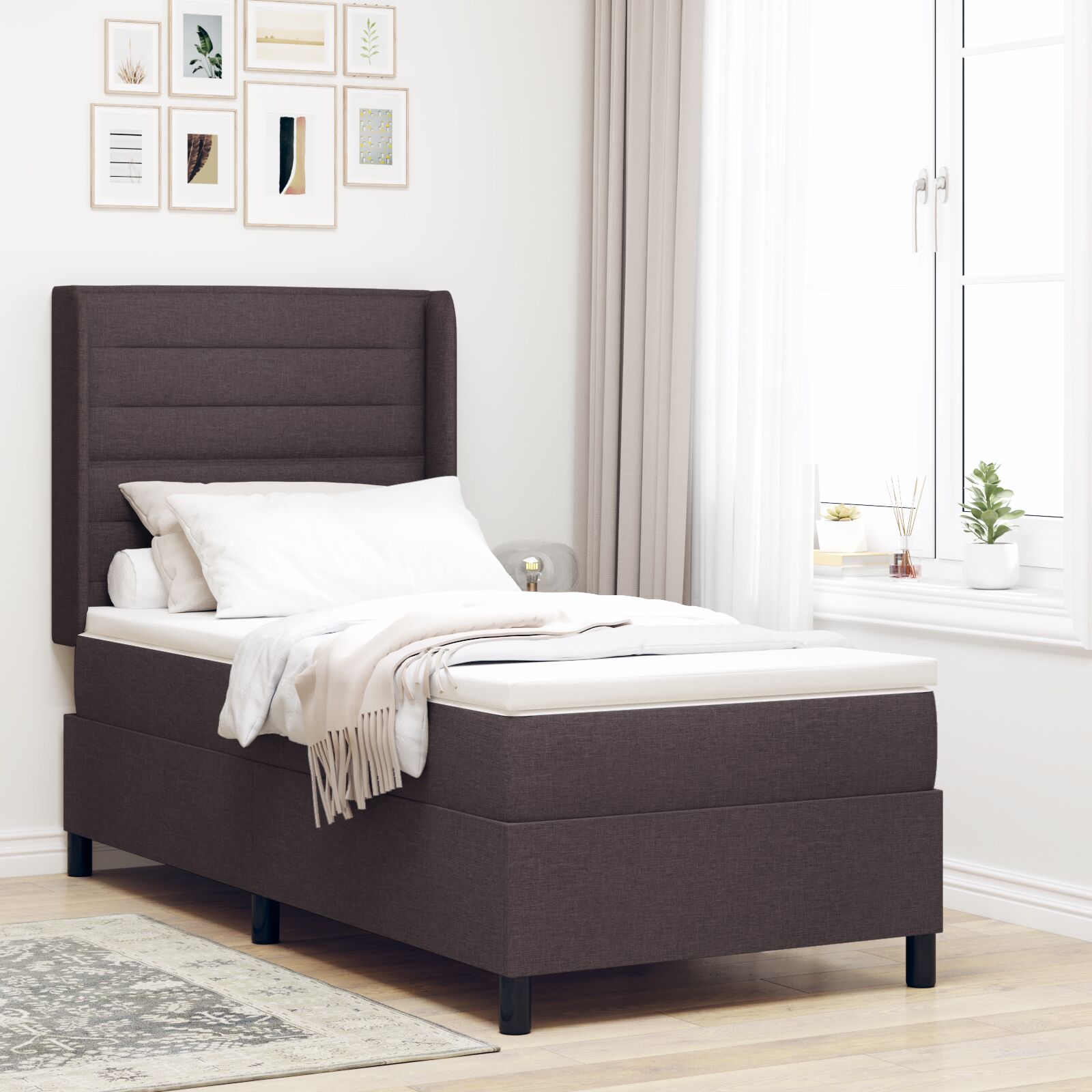 Boxspring Seng med Madras Mørkebrun 100x200 cm Stof