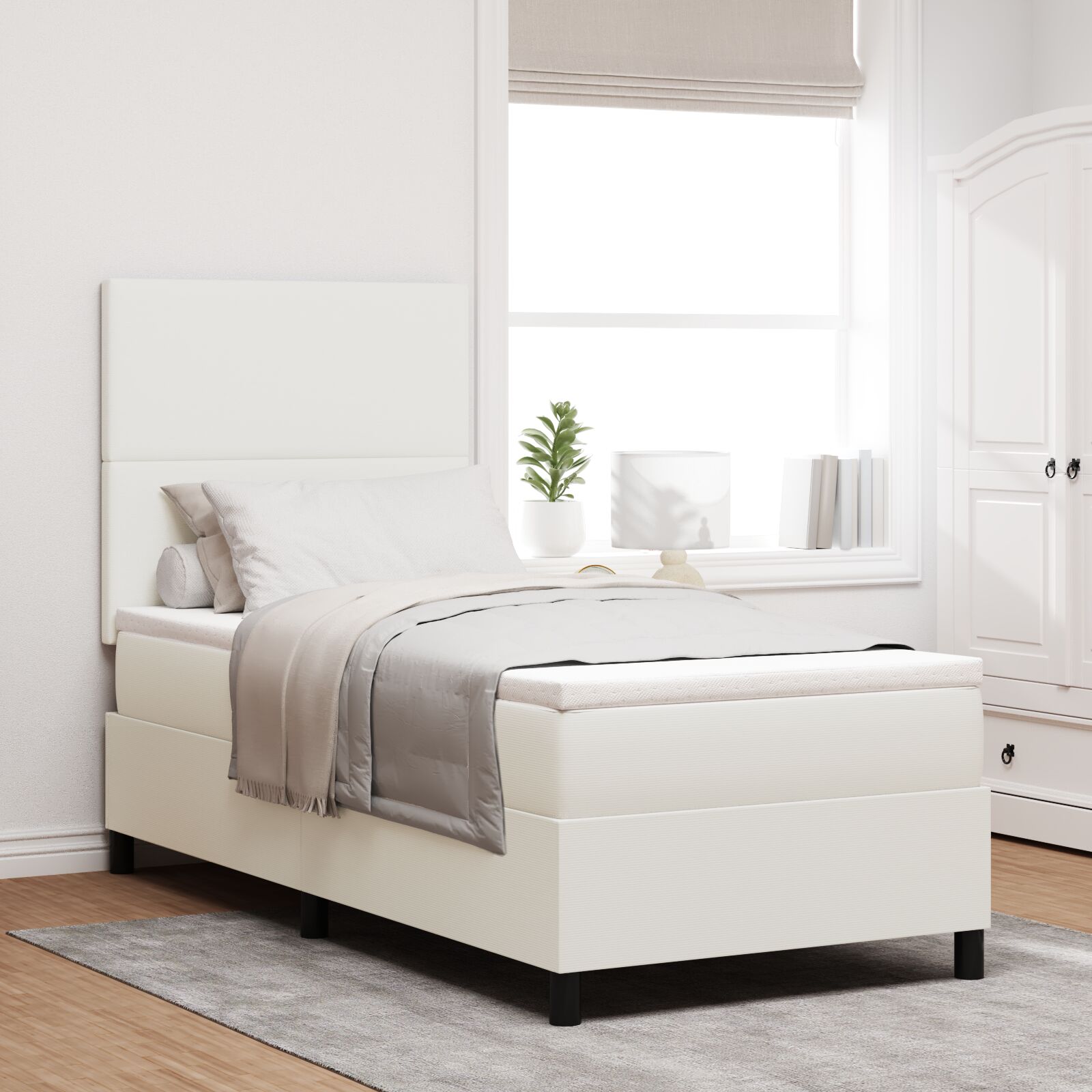 vidaXL Boxspringbett mit Matratze Elfenbein Einzel Cordstoff