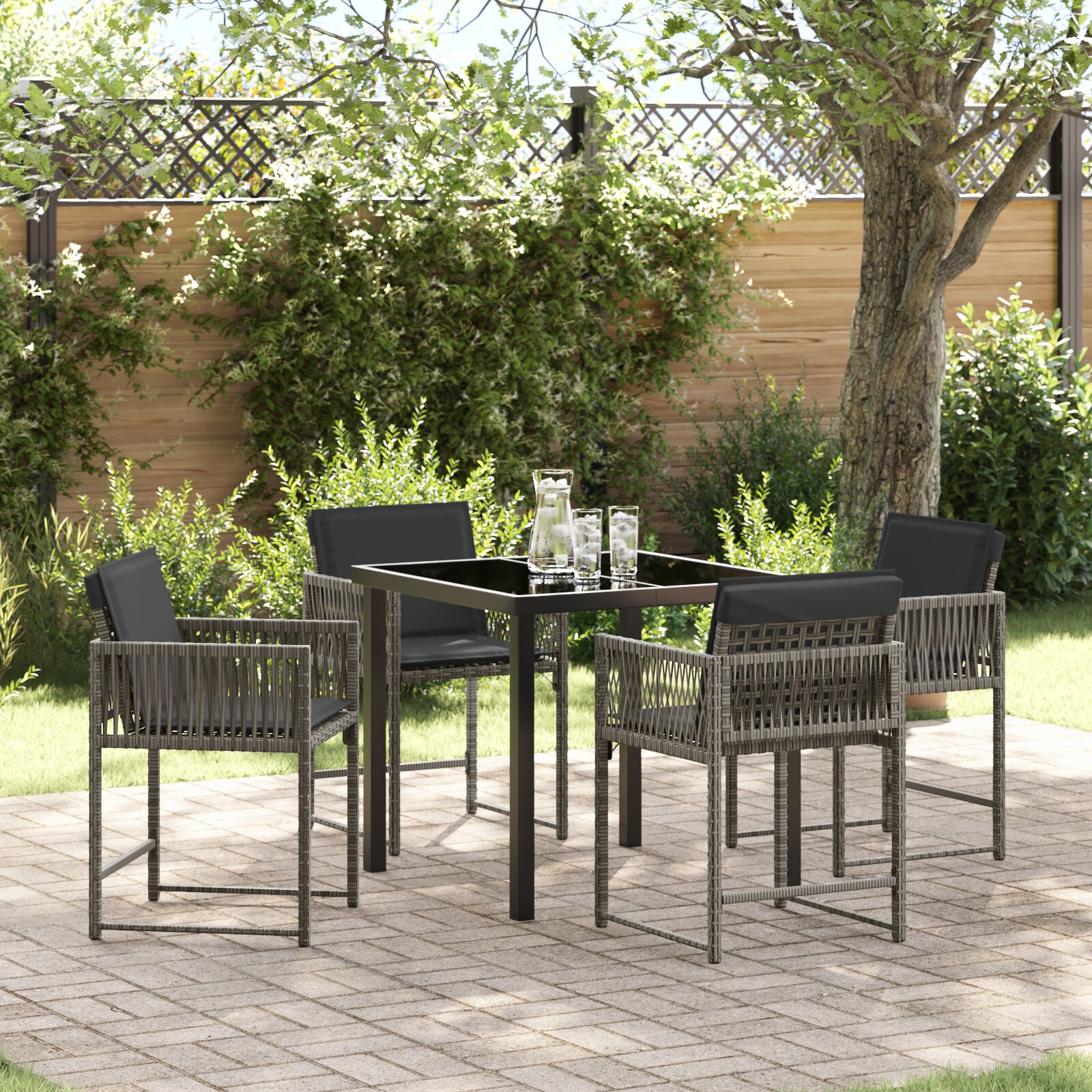 Conjunto de Jantar de Jardim  com Almofadas Cinzas Vime Polimérico