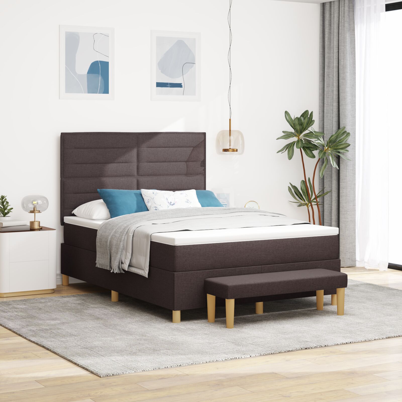 Boxspringbett mit Matratze & Bank Dunkelbraun 160x200 cm Stoff