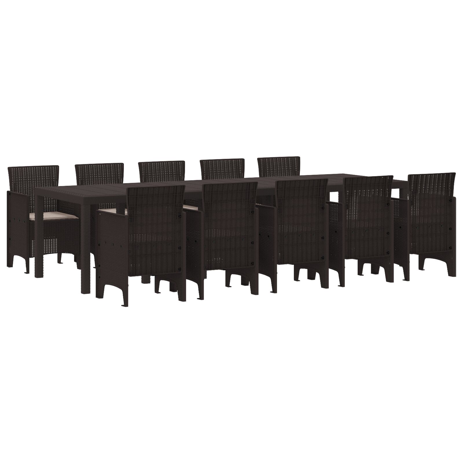 11 Stykker Have Spisebord Sæt med Puder Brun Poly Rattan, vidaXL Have Bord Brun 150x100x73 cm Poly Rattan, vidaXL Have Stole med Puder 2 stk Brun Poly Rattan, vidaXL Have Stole med Puder 4 stk Brun Poly Rattan