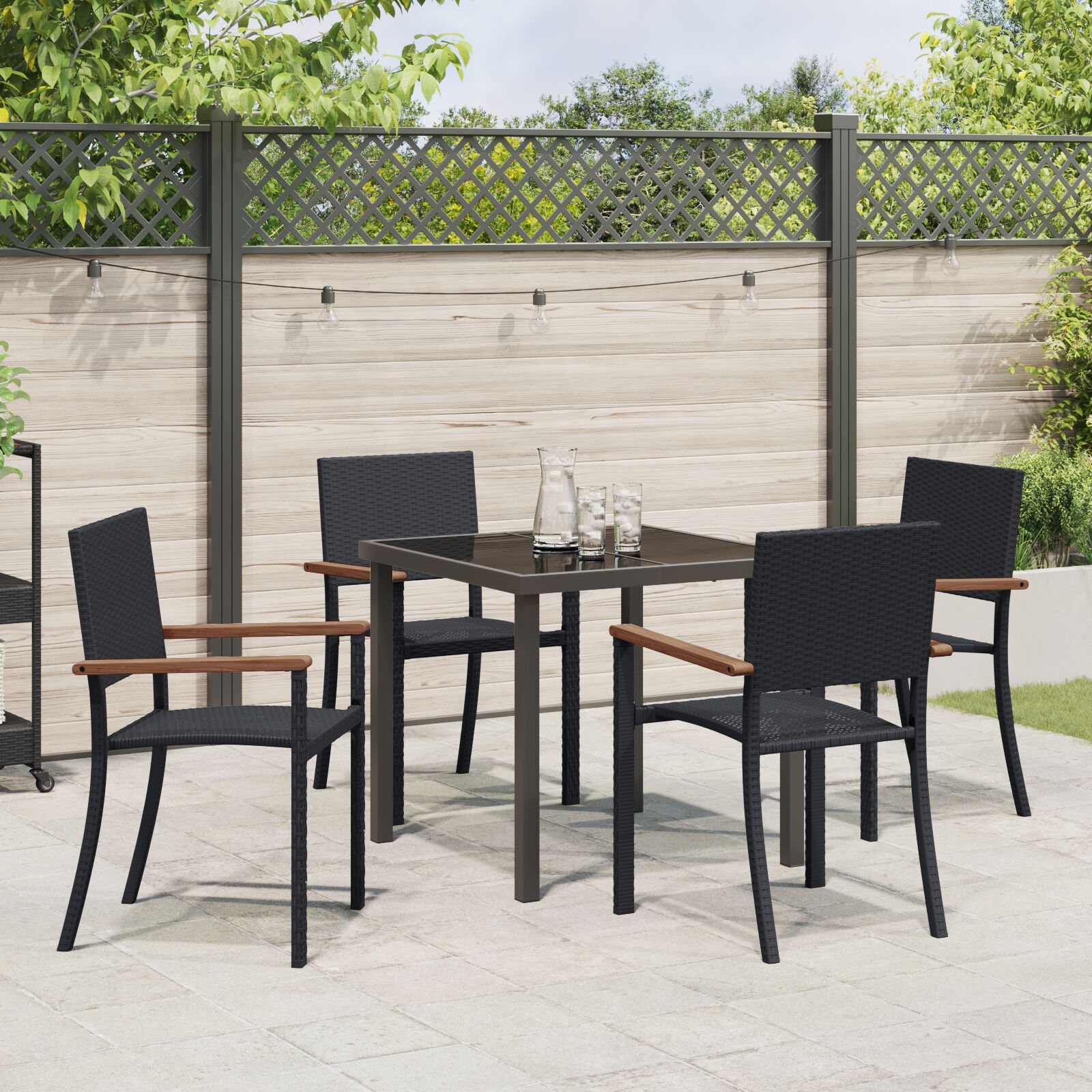 Conjunto de Jantar para Jardim  de 5 Peças Preto Rattan PE