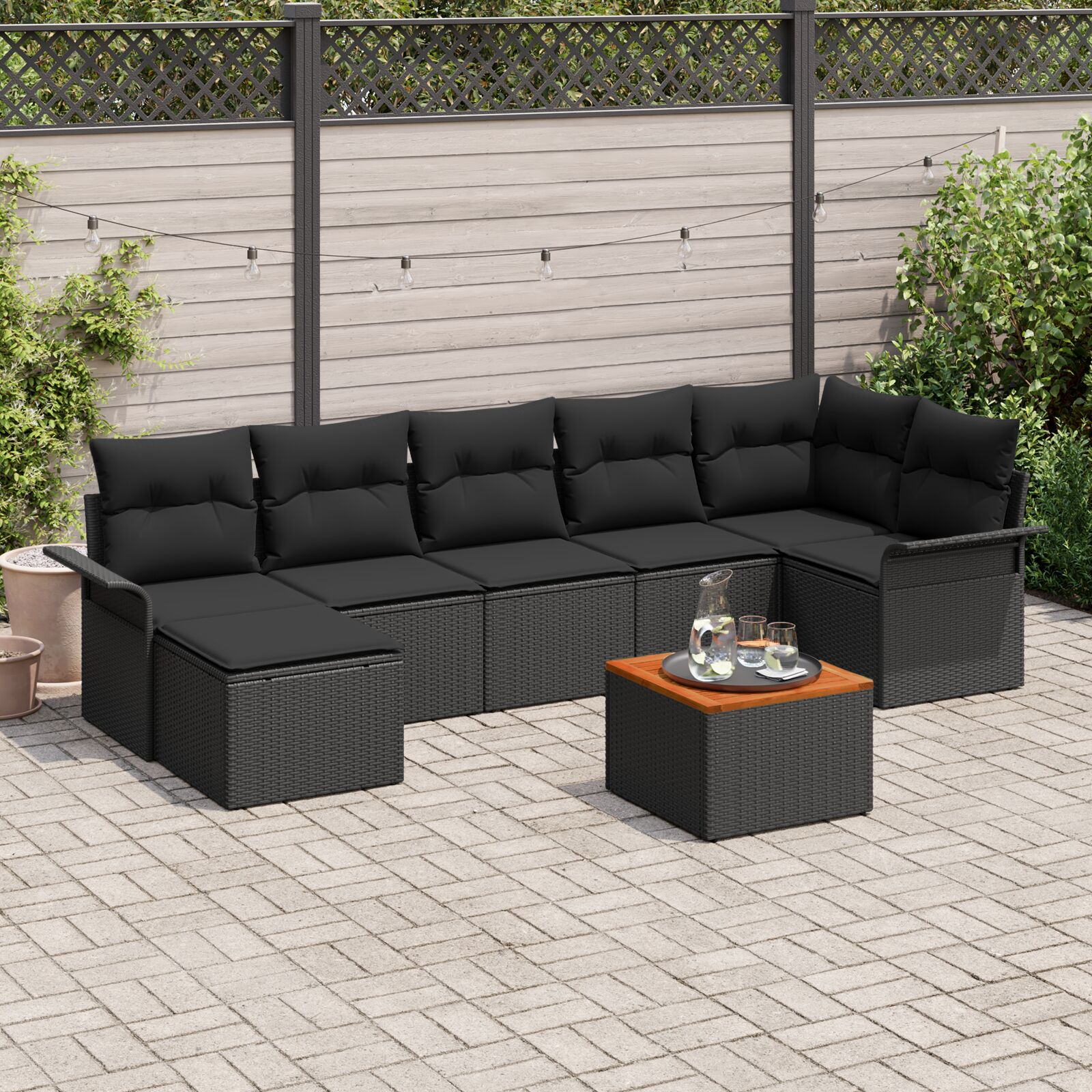 vidaXL 8-dijelni vrtni sofa set s jastučićima crna Poli ratan Akacija