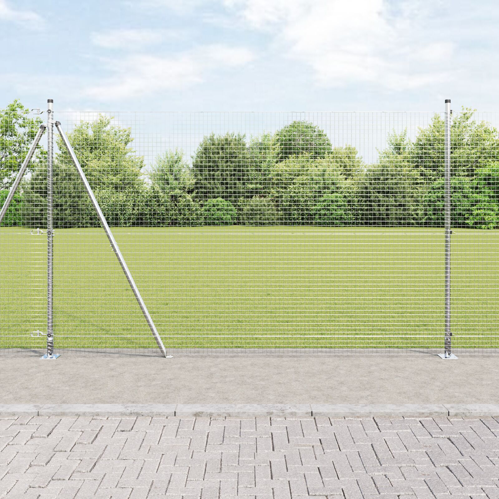 vidaXL Zavarena Ograda s 13 Flange Postova 1.6x25 m Pocinčani Čelik