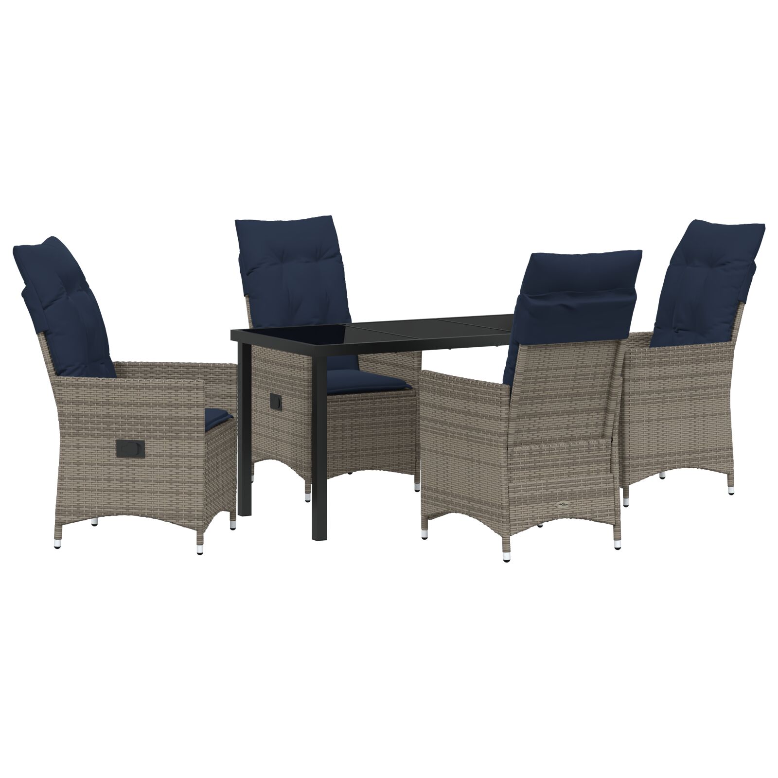 Set za blagovanje u vrtu od 5 dijelova s jastučićima sivo polirattana, vidaXL Crni blagovaonski stol 140x80x73 cm s troslojnim staklom