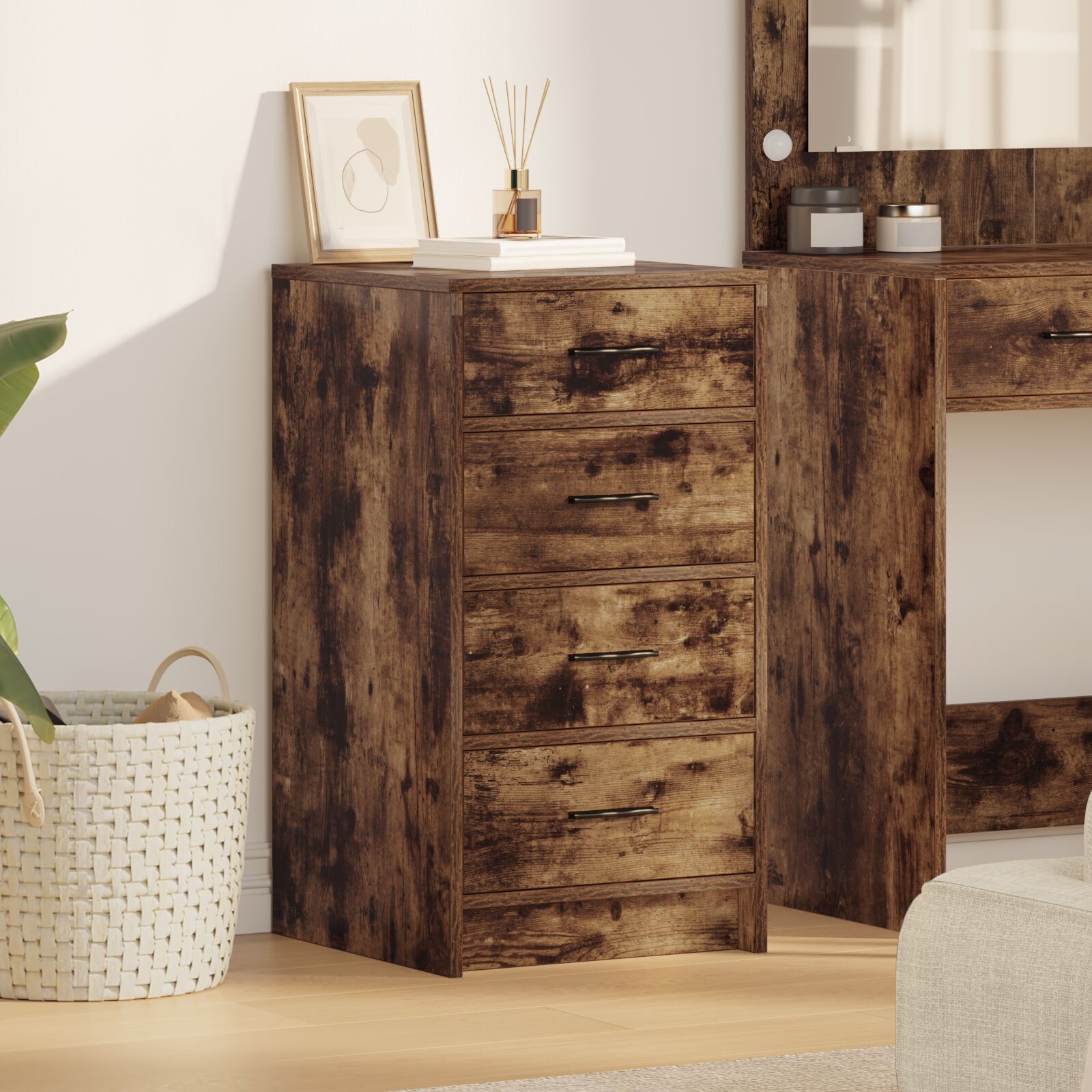 vidaXL Geräucherte Eiche Holz Mittel Rustikales Sideboard Rechteckig