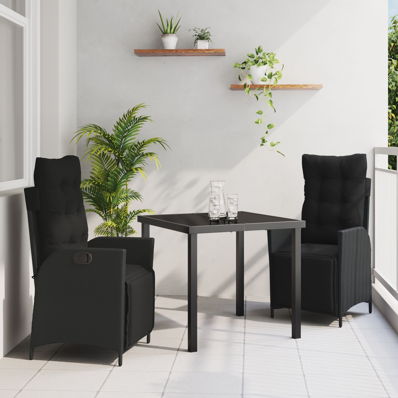 vidaXL 3-teiliges Garten-Esstisch-Set aus schwarzem Poly-Rattan