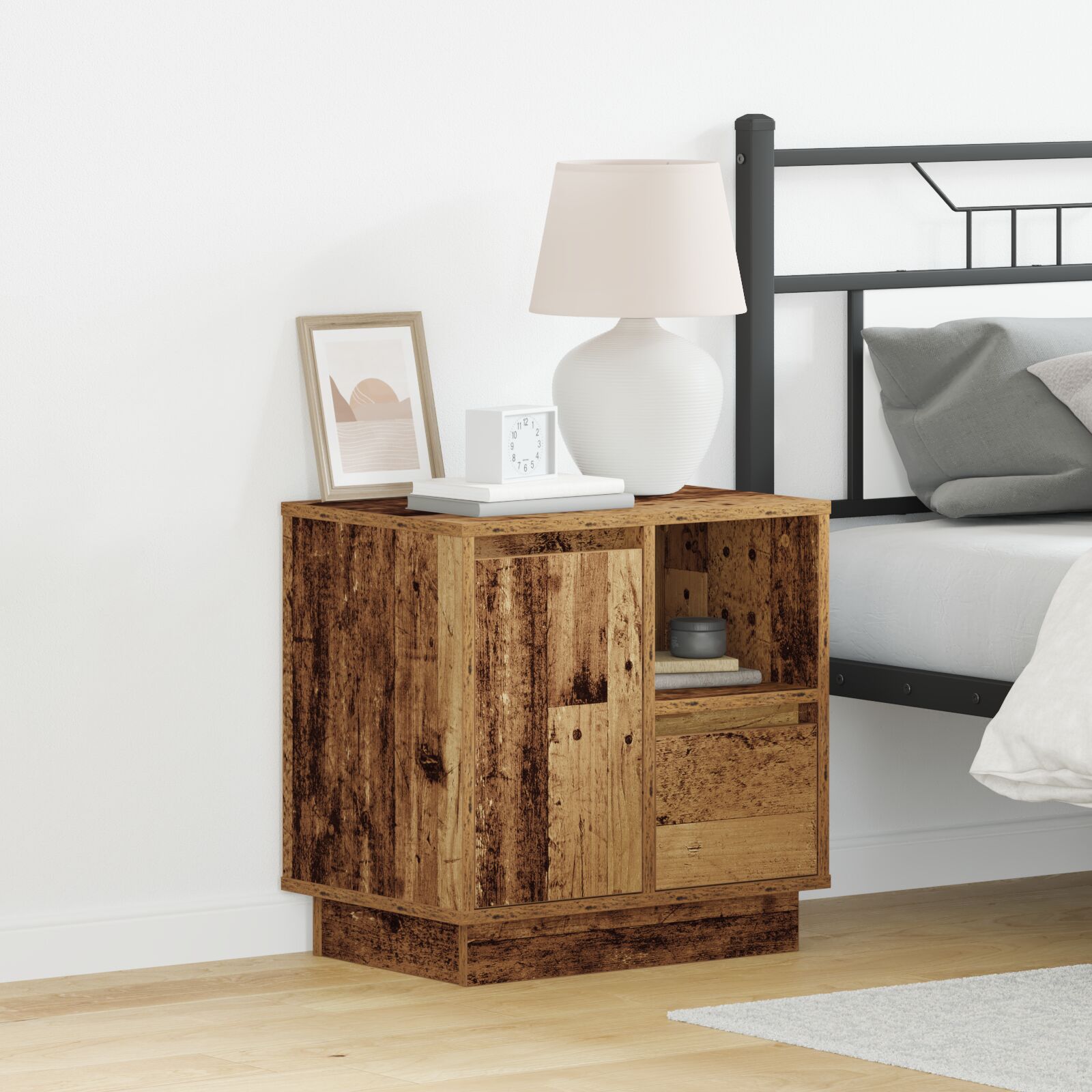 vidaXL Nachttische mit LED-Lichtern 2 Stk. Altes Holz 50x34,5x50 cm