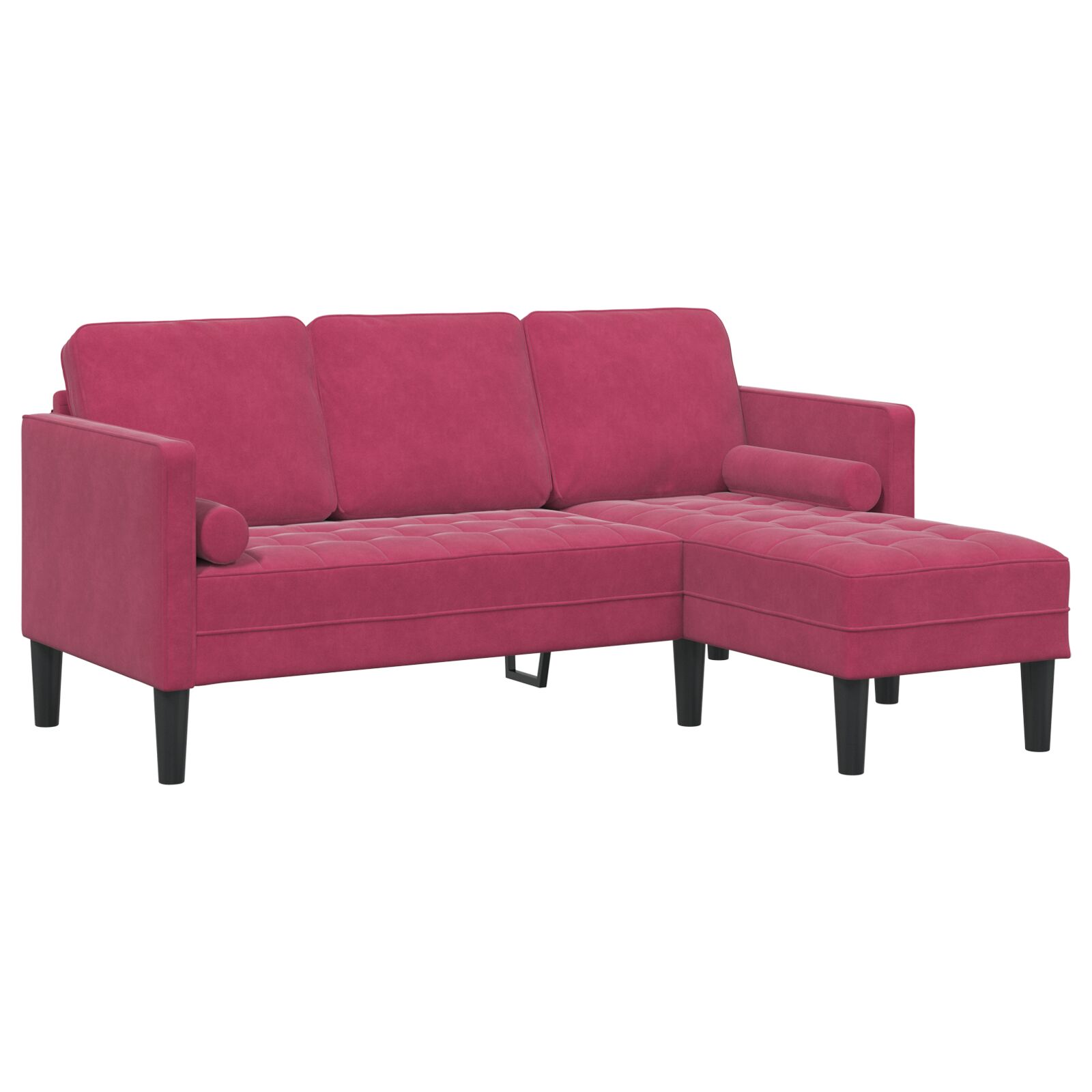 vidaXL 3-sjedalni kauč s ležajem u L obliku, vino crven, 160 cm, baršun