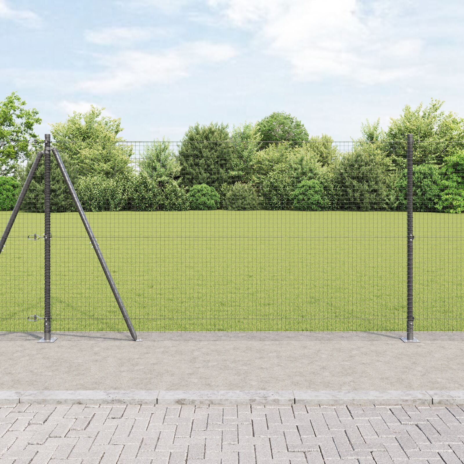 vidaXL zavarena žičana ograda s 13 podloga na flangi siva 1.2x50 m čelik