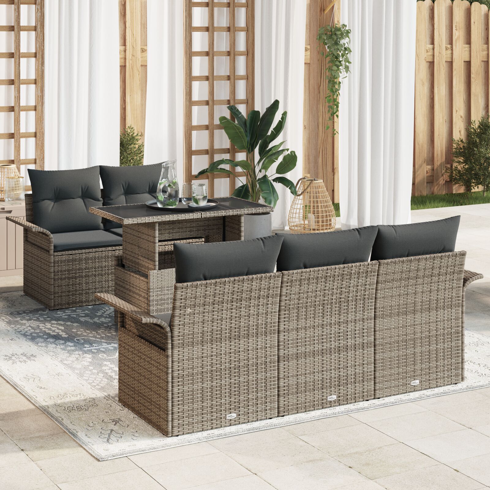 vidaXL set od 6 komada vrtnih sofa s jastučićima sivo poli ratan
