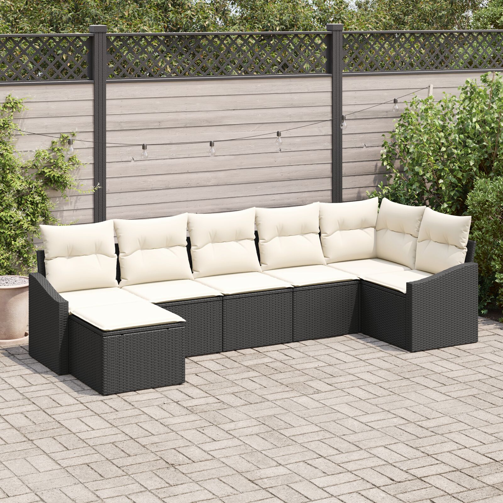 vidaXL 7-Delige Tuinset met Kussens Zwart Poly Rattan