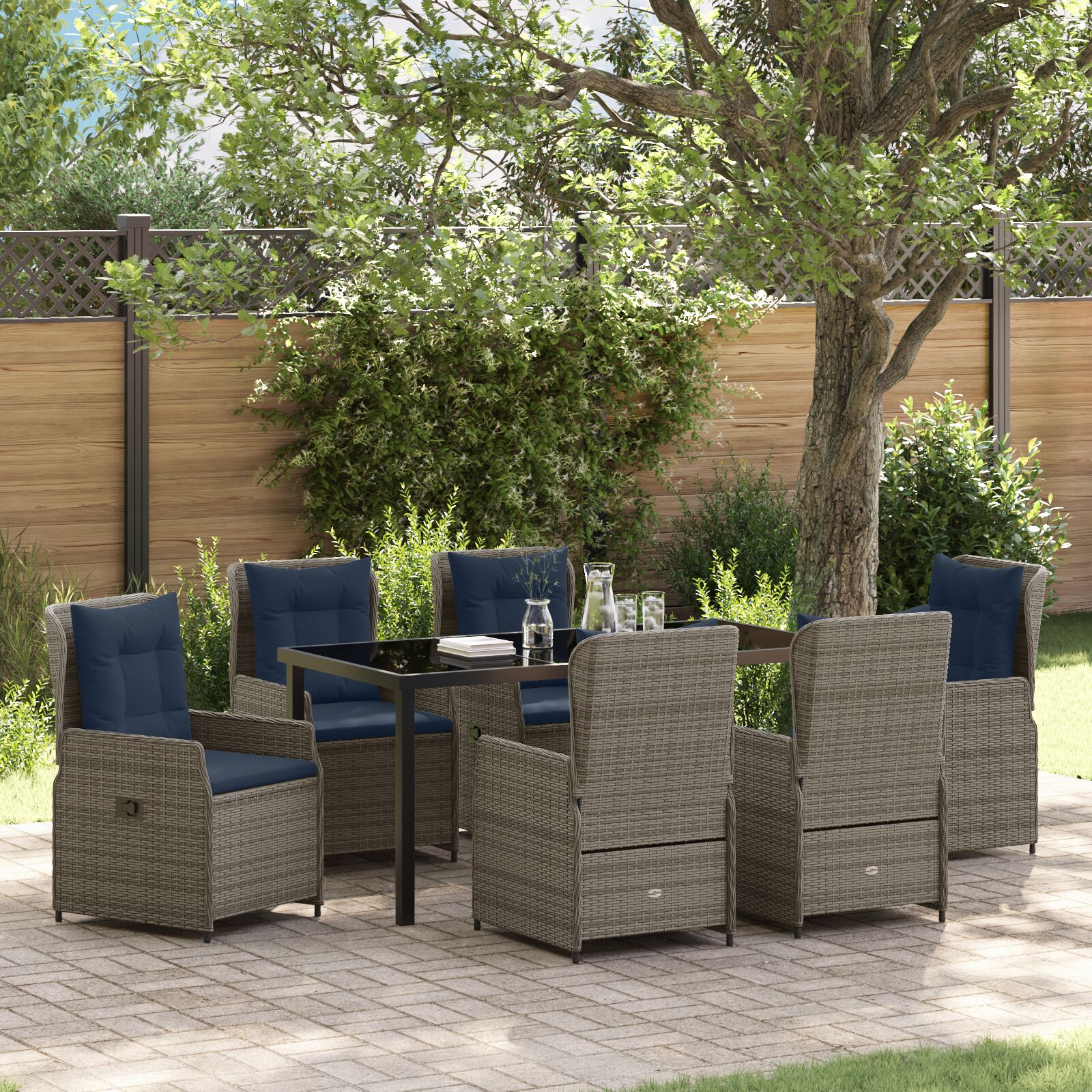 Conjunto de Jantar de Jardim de 7 Peças Cinza Poly Rattan