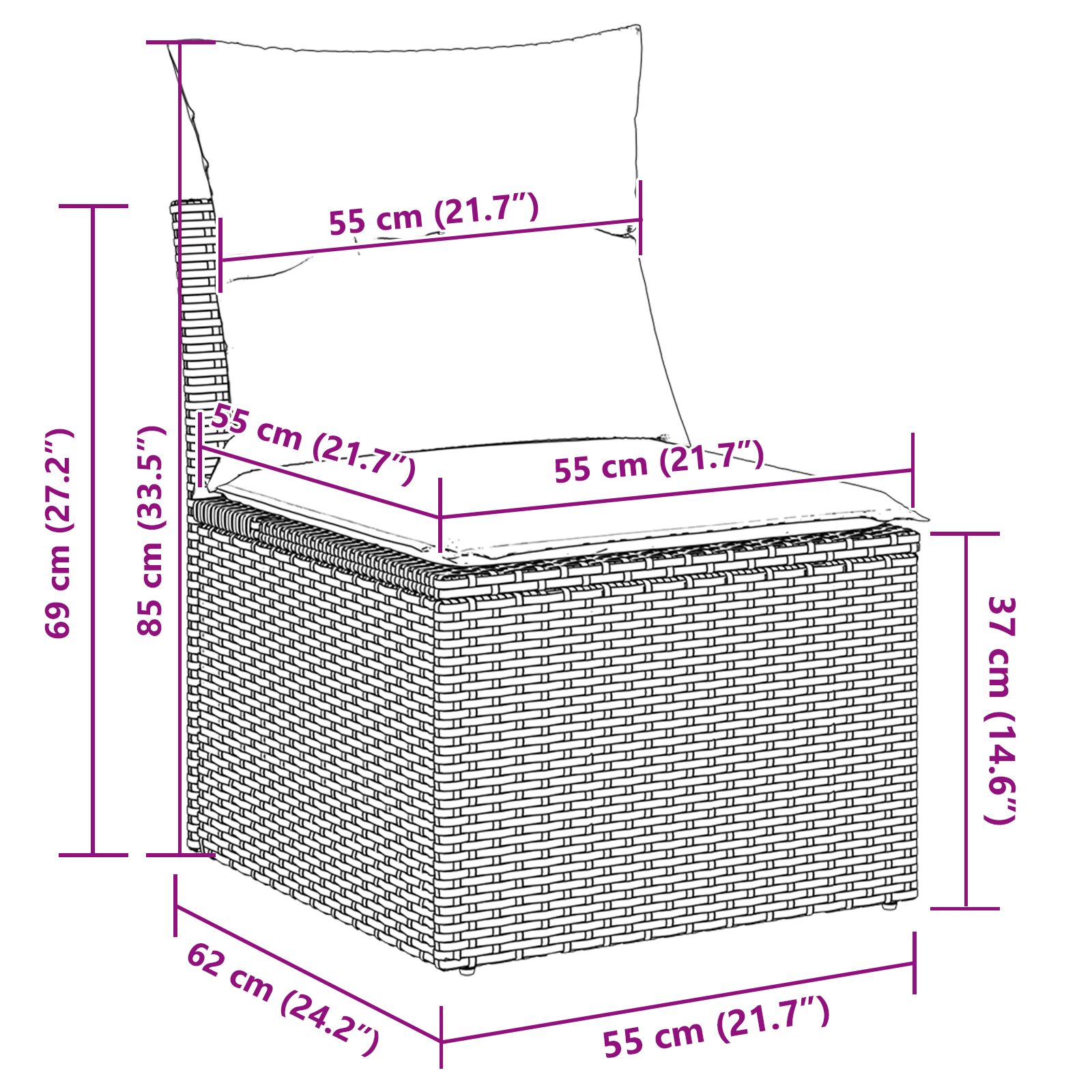 vidaXL 3 Delige Tuin Sofa Set met Kussens Beige Poly Rattan - Afbeelding 9
