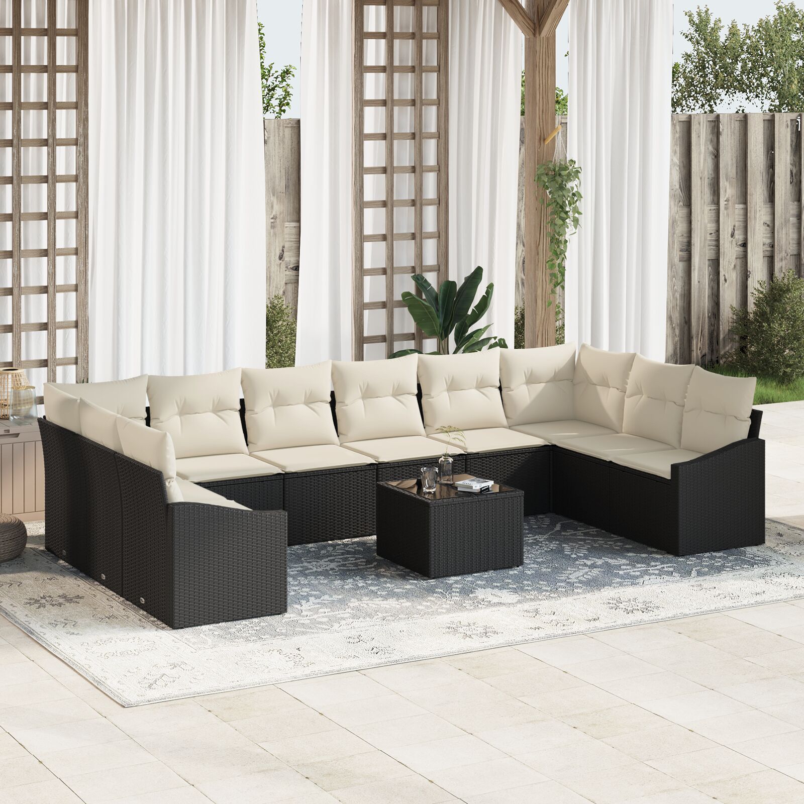 vidaXL 10-komadni Vrtni Sofa Set s Jastucima Smeđi Poli Ratan