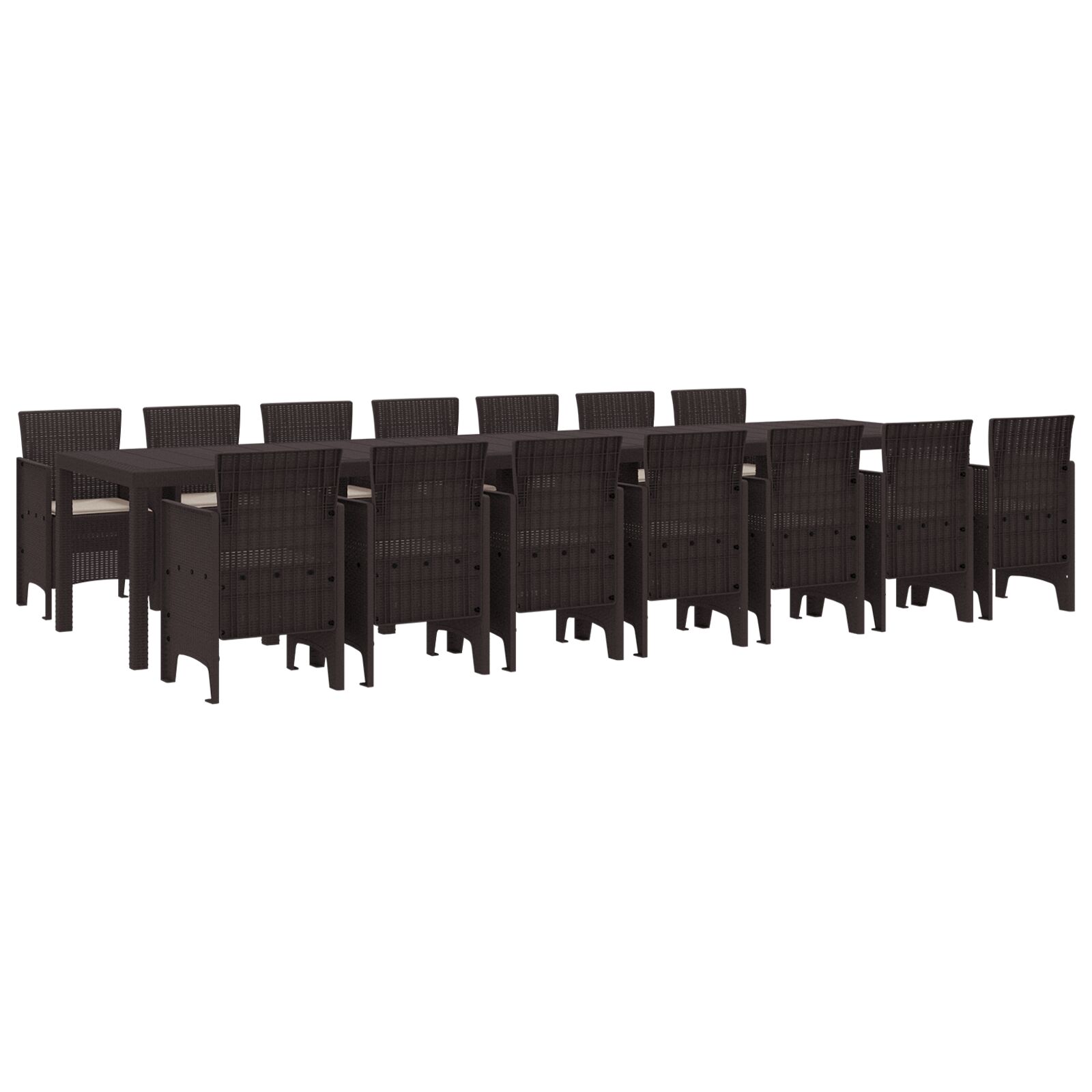 15 Delers Have Spisebordssæt med Puder Brun Poly Rattan, vidaXL Havebord Brun 250x100x73 cm Poly Rattan, vidaXL Havebord Brun 150x100x73 cm Poly Rattan, vidaXL Have Stole med Puder 2 stk Brun Poly Rattan, vidaXL Have Stole med Puder 4 stk Brun Poly Rattan