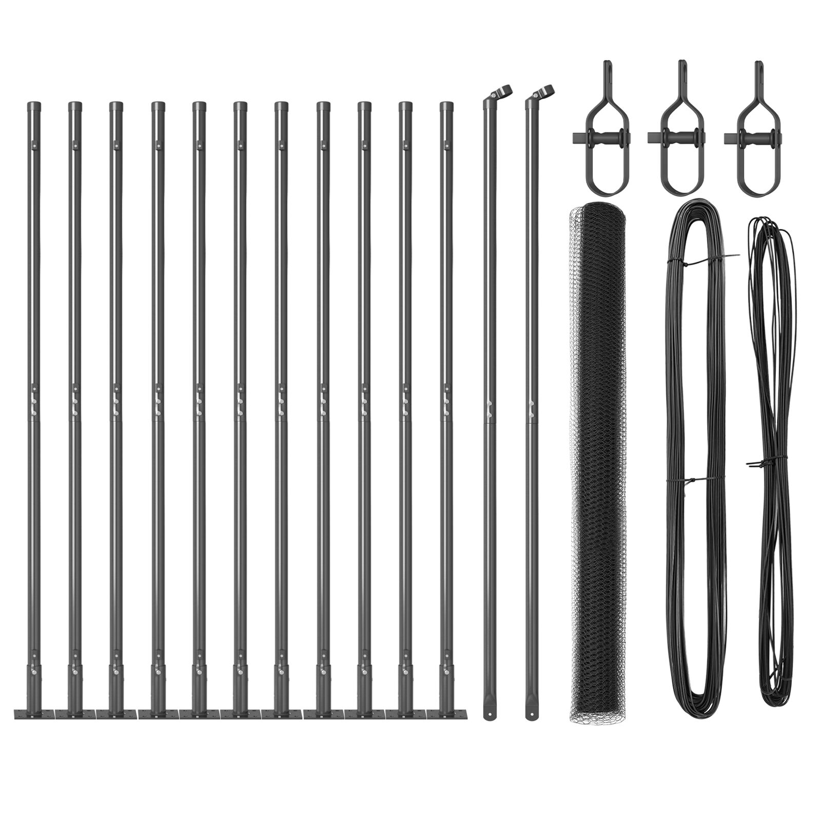 vidaXL Heksagonalna ograda Siva 1.4x25 m Čelik, vidaXL Ograde s postoljima 13 kom Ø32mm 78.5cm Galvanizirani čelik