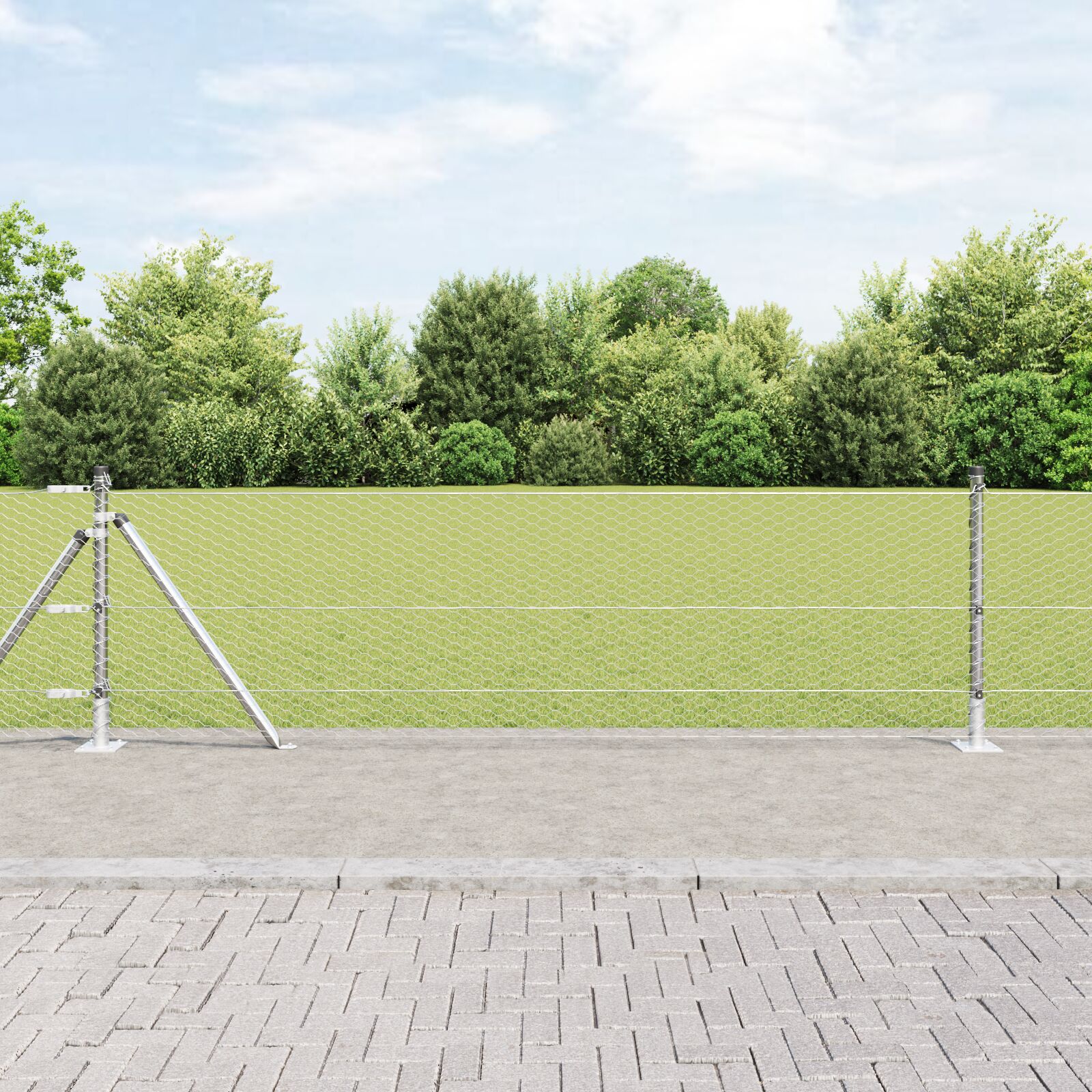 Hexagon Hegn 0.6x100 m Galvaniseret Stål, vidaXL Hegn Støtter med Basisplader 13 stk Ø32mm 70cm Galvaniseret Stål