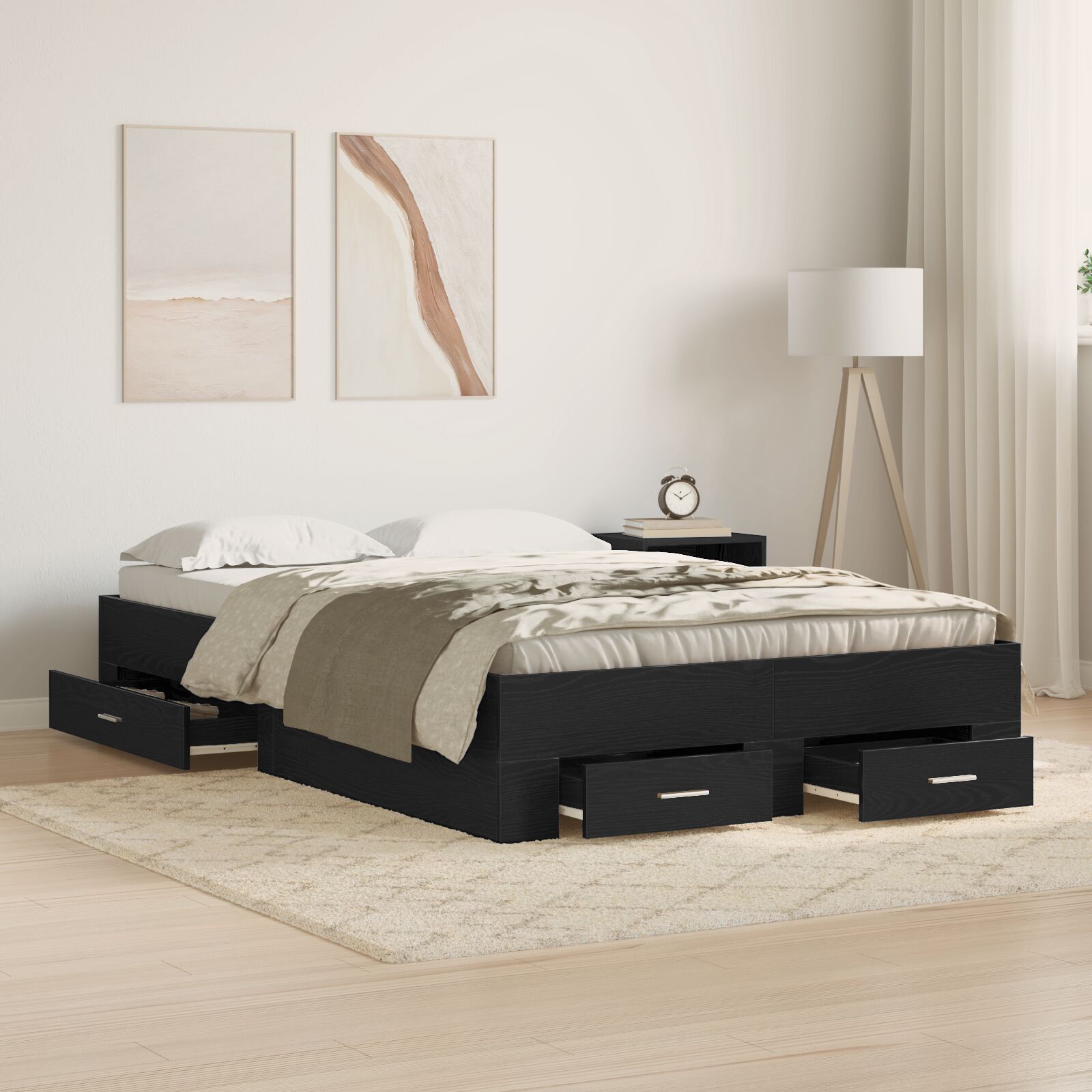 Bettgestell mit Schubladen Schwarze Eiche 120x190 cm Holzwerkstoff