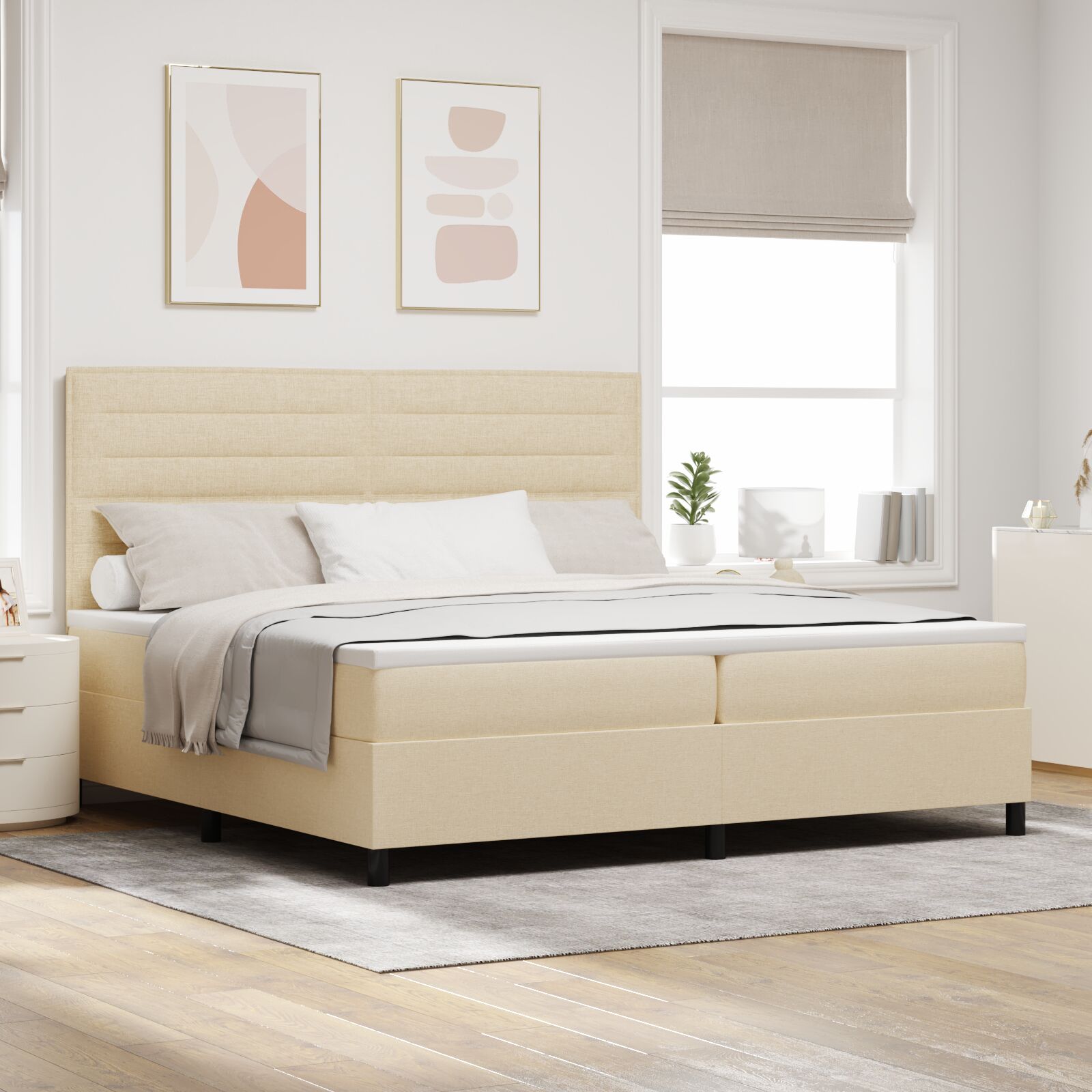 Box Spring Seng med Madras Creme 200x200 cm Stof