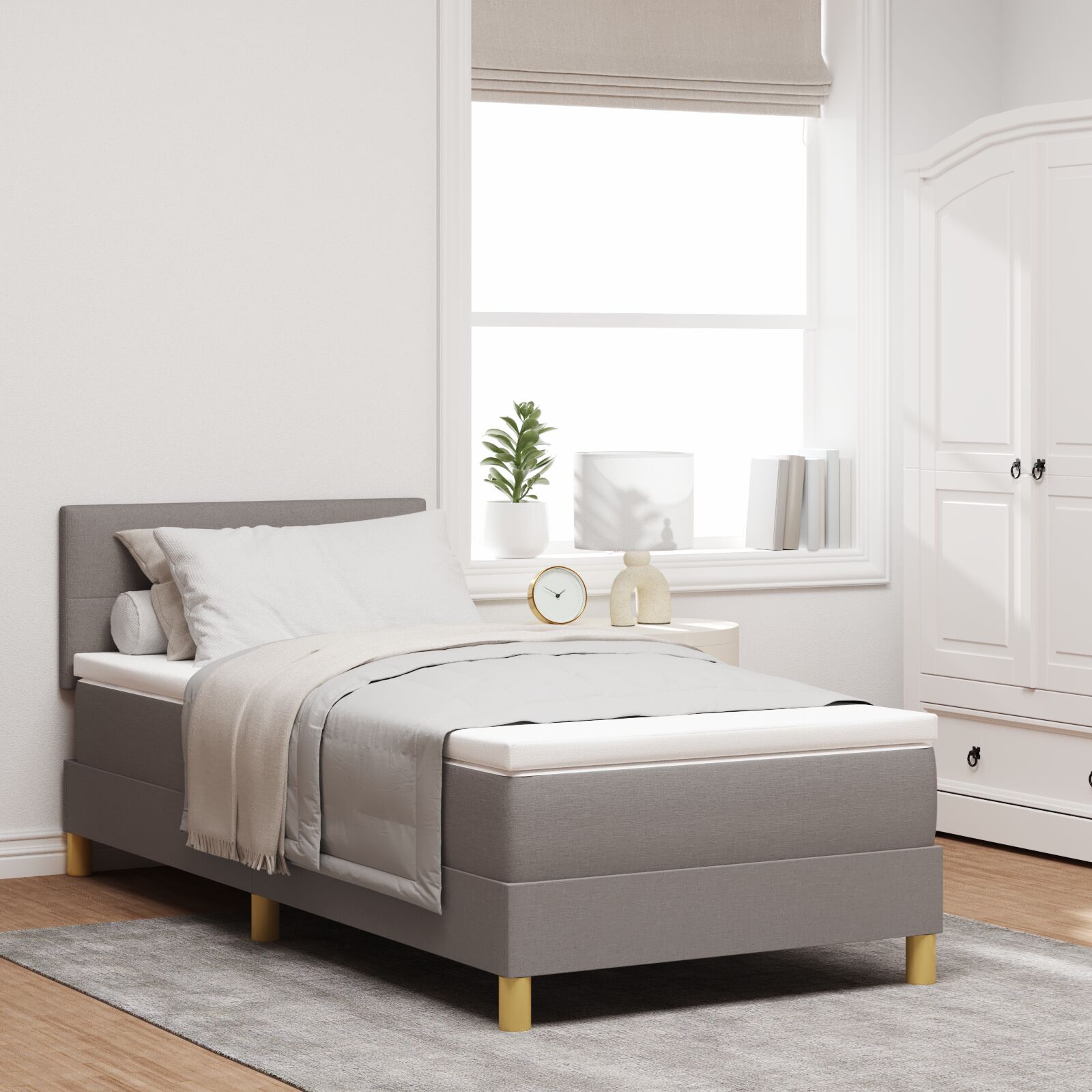 Box Spring Seng med Madras & LED Taupe 100x200 cm Stof