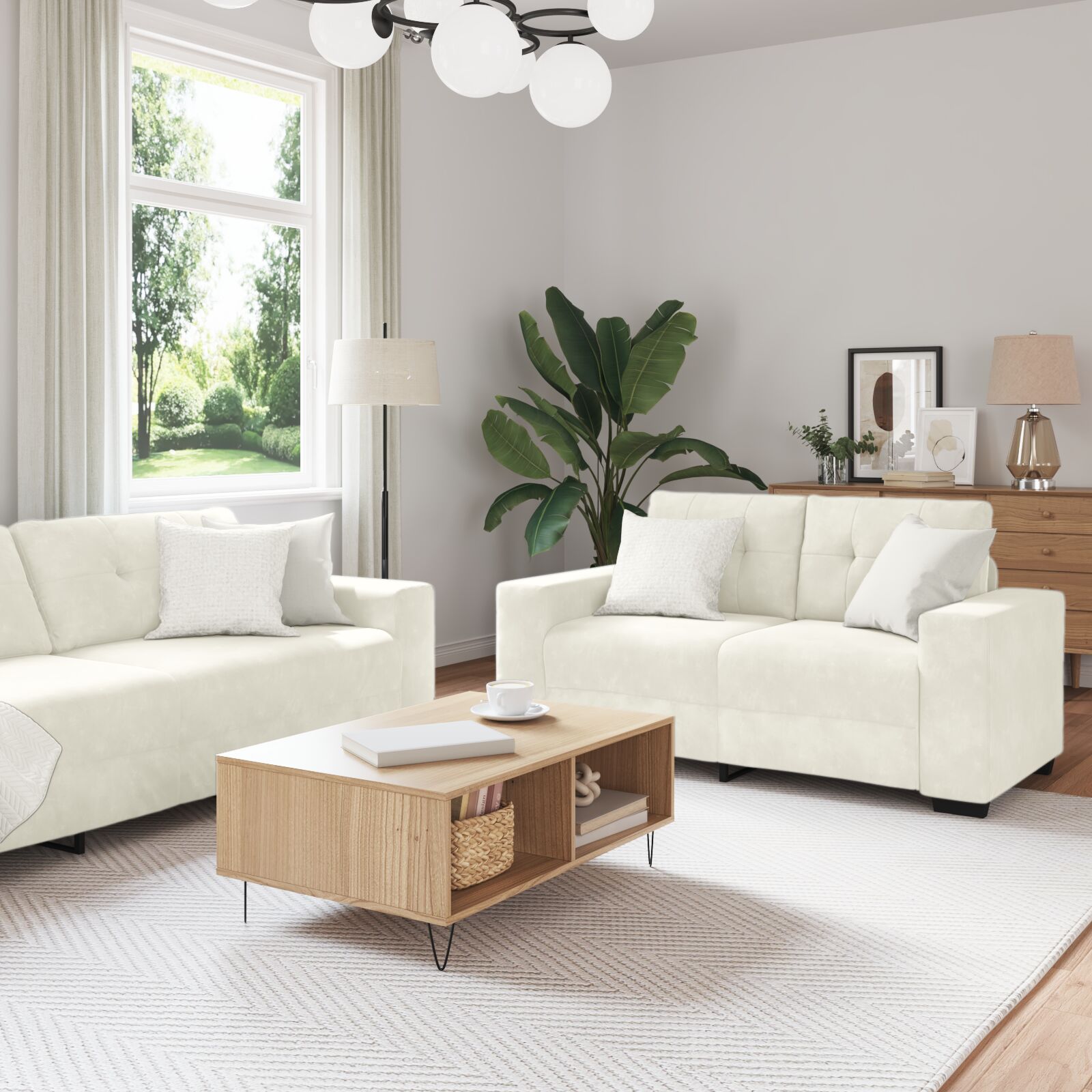 vidaXL Sofa Set Set von 3 Creme