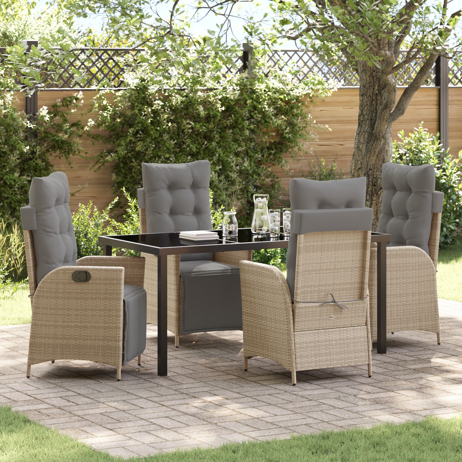 vidaXL 5-teiliges Garten-Ess-Set Beige Poly-Rattan