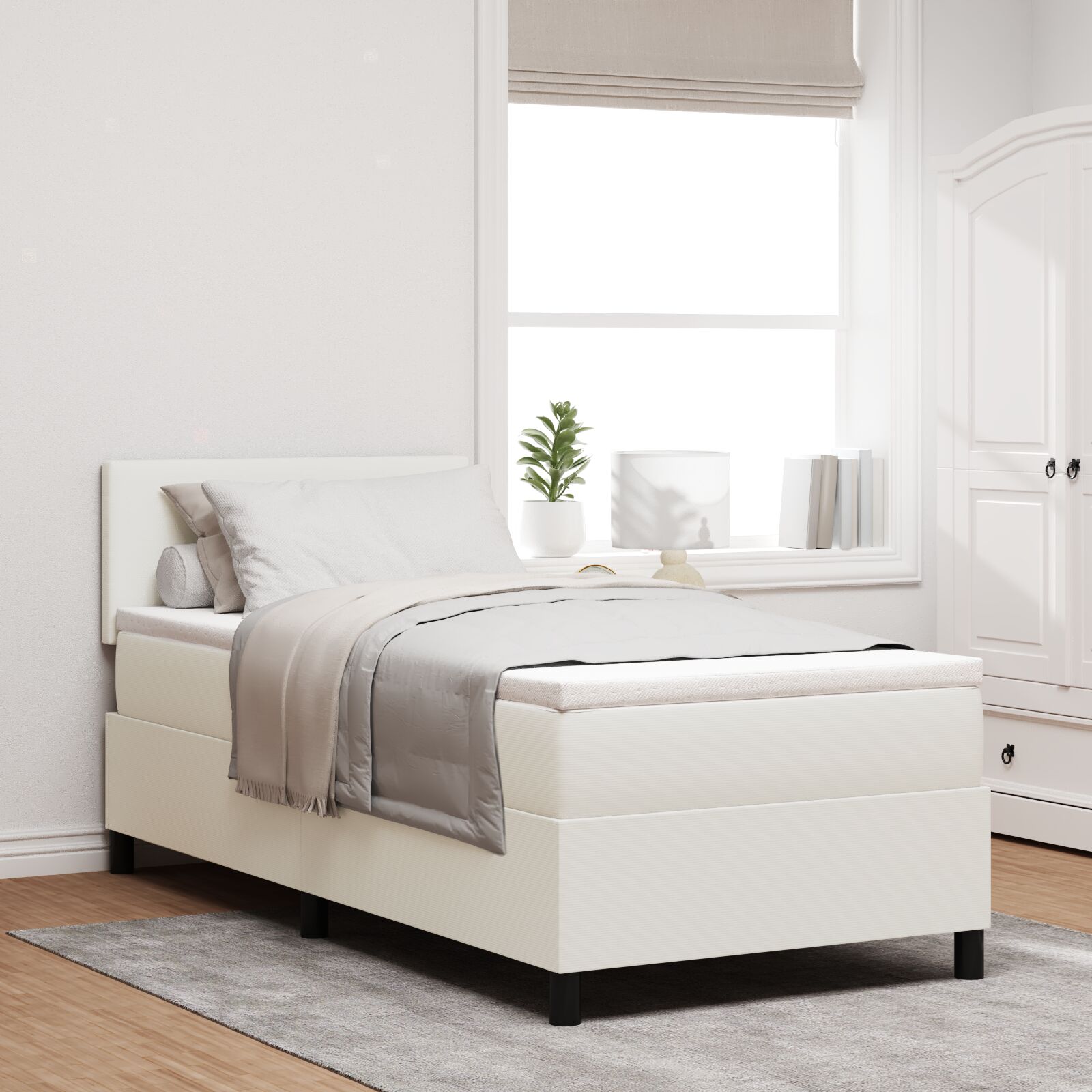 vidaXL Box Spring Bett mit Matratze & LED Creme 80x200 cm Cordstoff