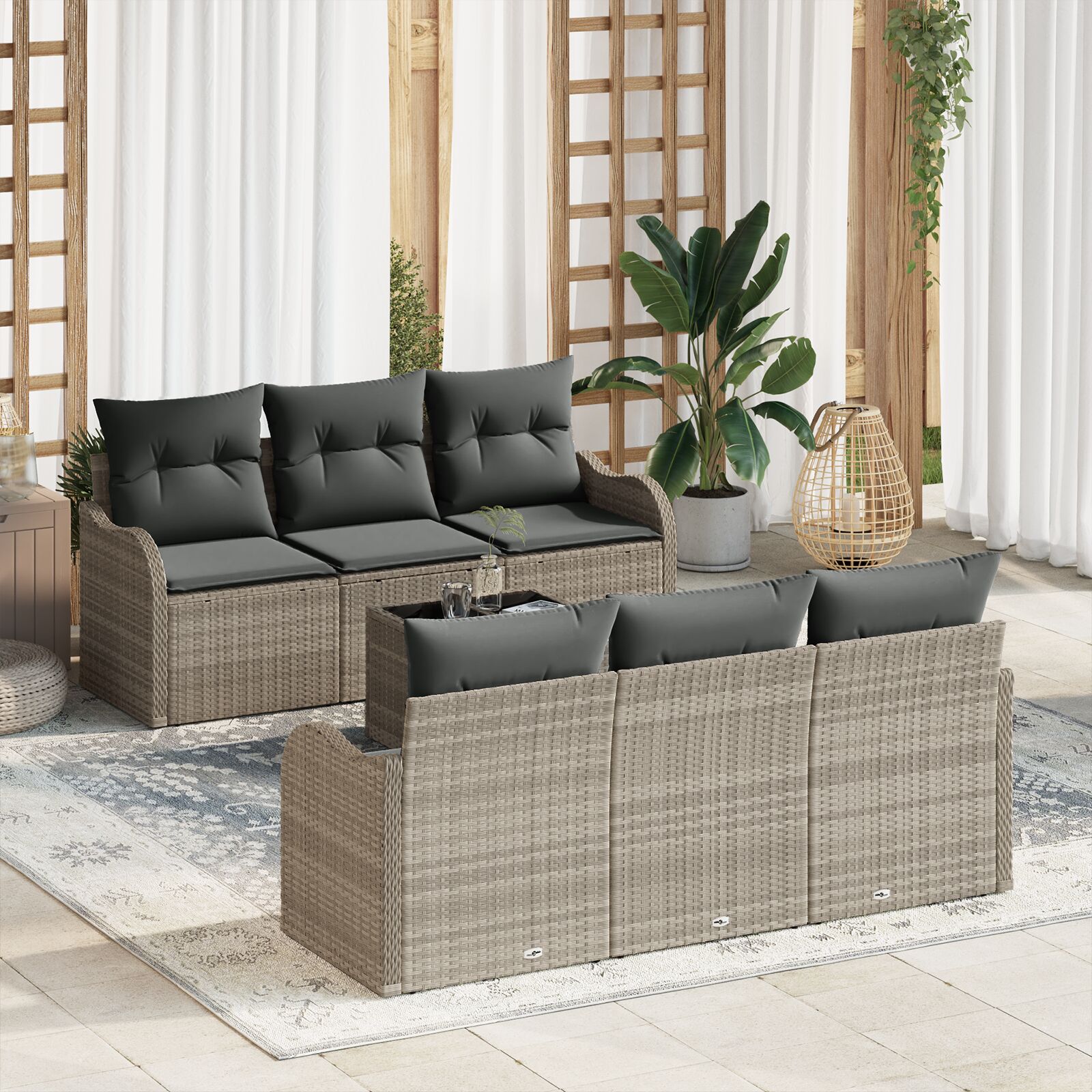 vidaXL Set vrtnih sofa od 7 dijelova s jastučićima svjetlosivi poli ratan