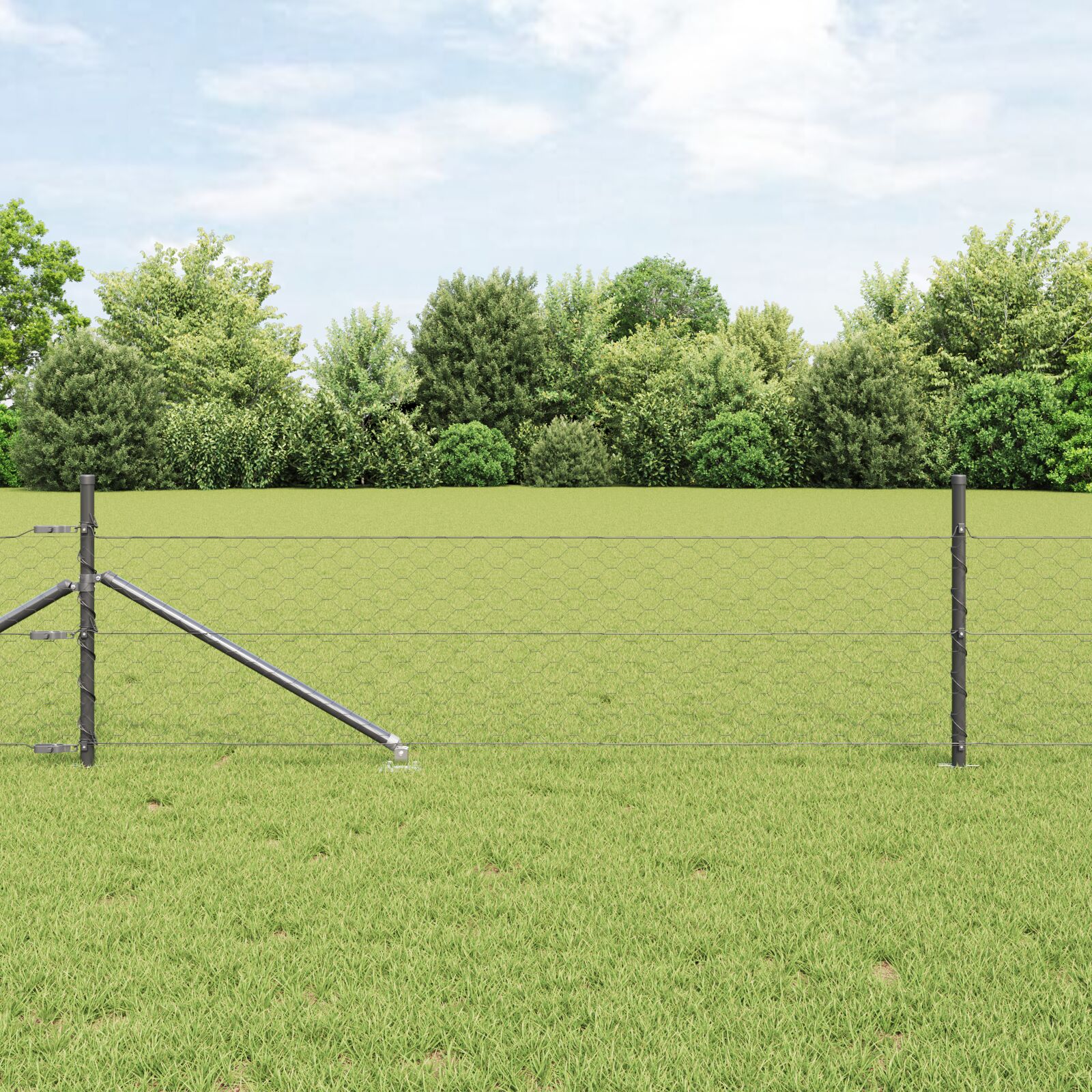 Hexagon Hegn Grå 0.4x100 m Stål, vidaXL Hegnspæle med Spike 13 stk Ø32 mm 60 cm Galvaniseret Stål