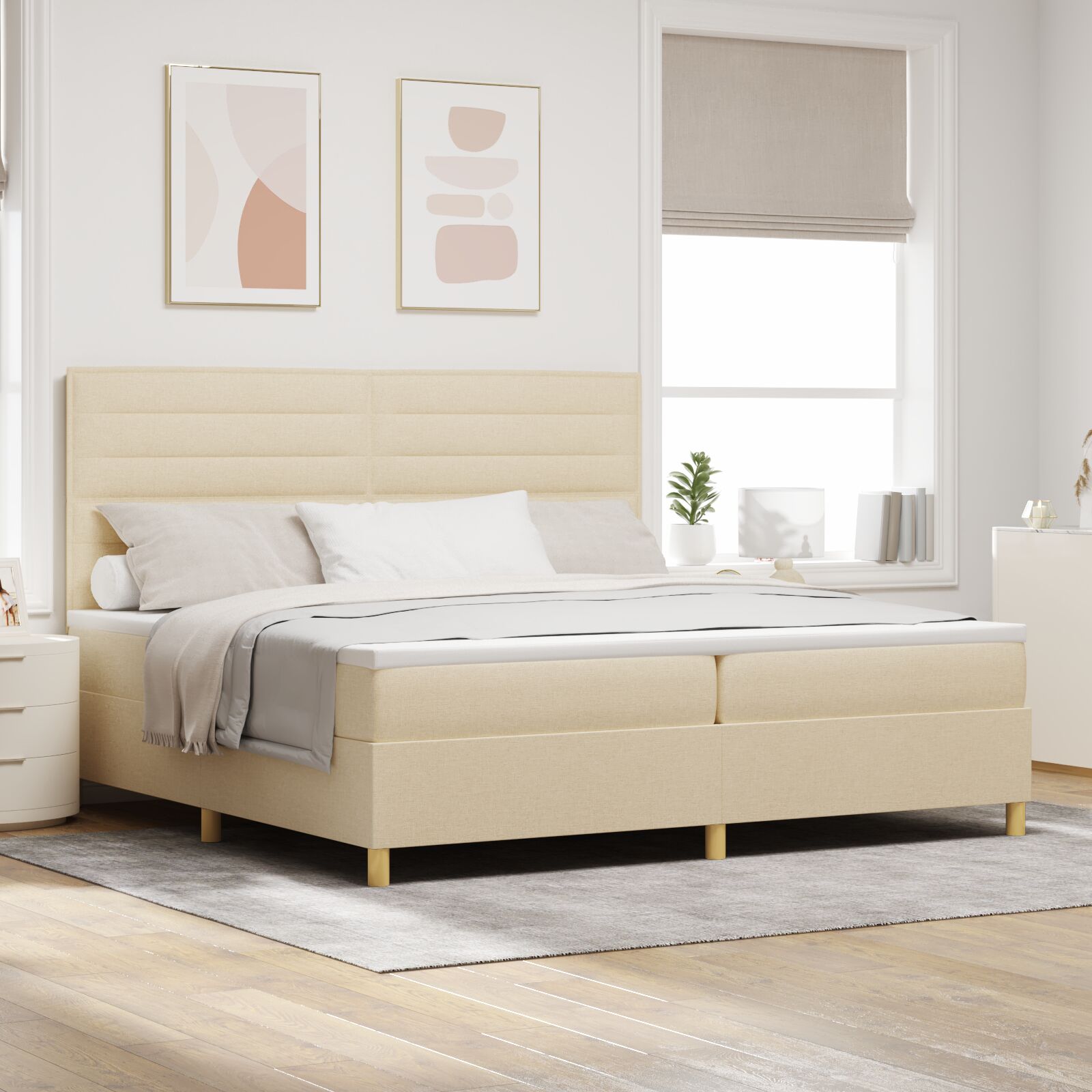 Boxspringbett mit Matratze Creme 200x200 cm Stoff