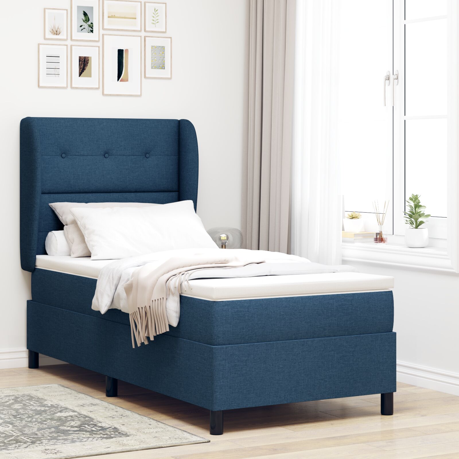 Box Spring Krevet s Madracem Plavi 100x200 cm Tkanina