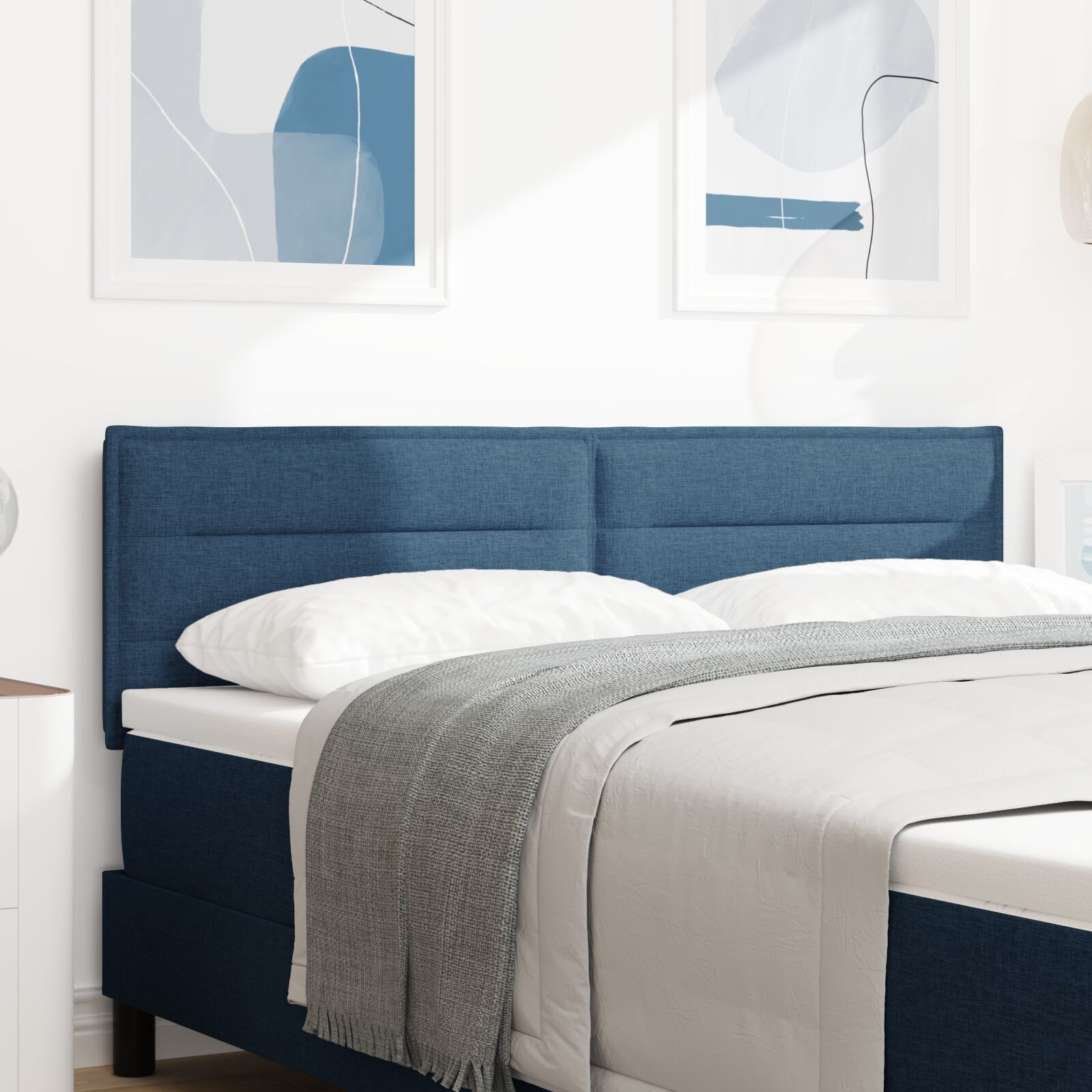 vidaXL LED Kopfteil Linien Design Blau 160 cm Stoff
