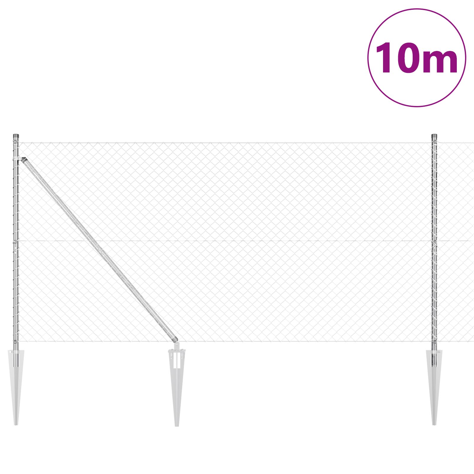 Kædedehegn med 7 Spidse Stolper 1,4x10 m Galvaniseret Stål