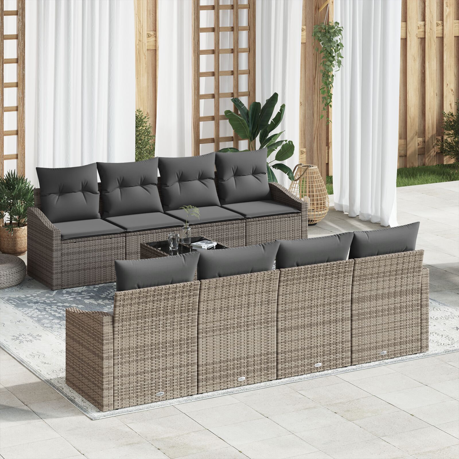 vidaXL 9-dijelni set vrtnih sofa s jastučićima siva poli ratan