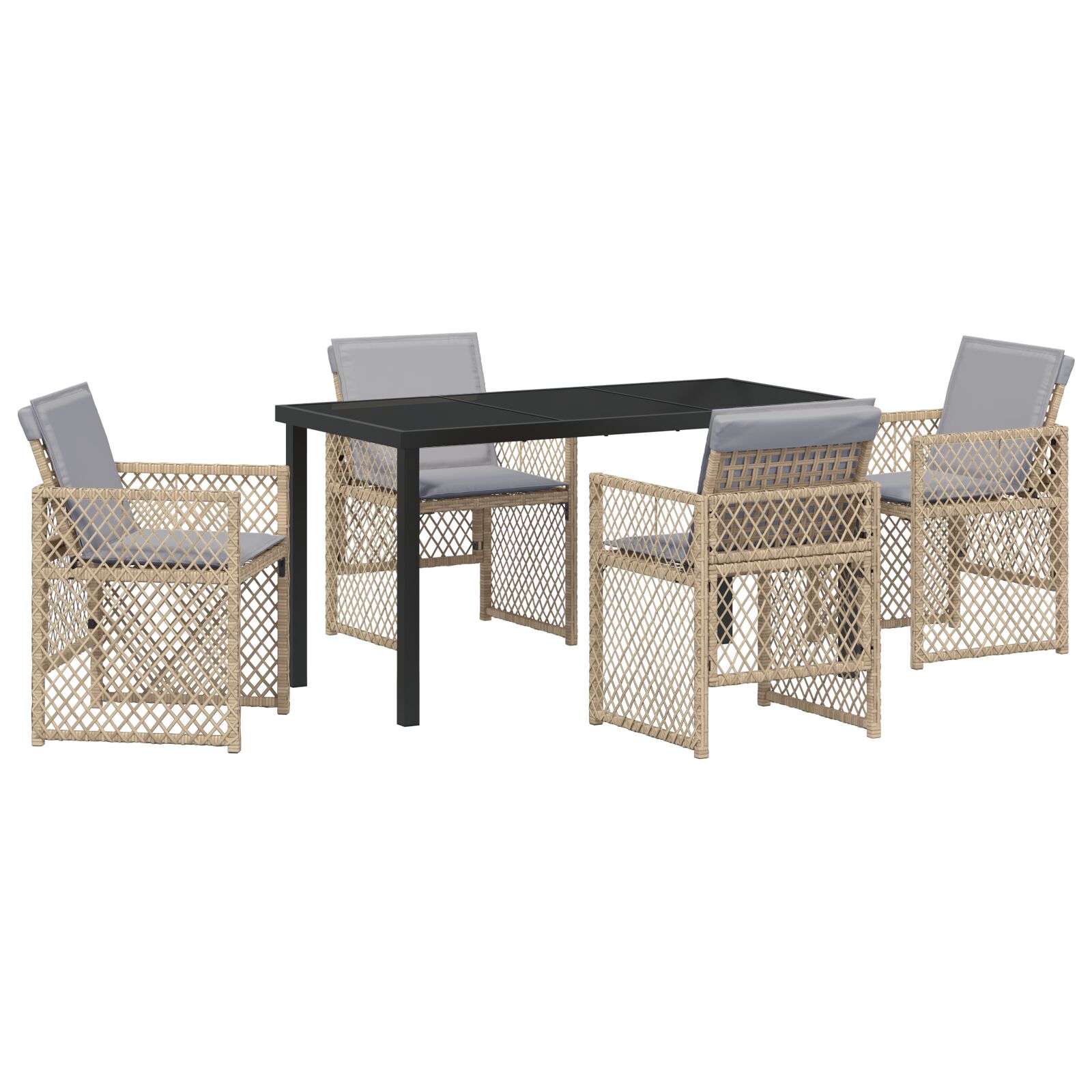 5-dijelni vrtni blagovaonski set s jastučićima bež poly ratan, vidaXL vrtni stol crna 140x80x73 cm kaljeno staklo