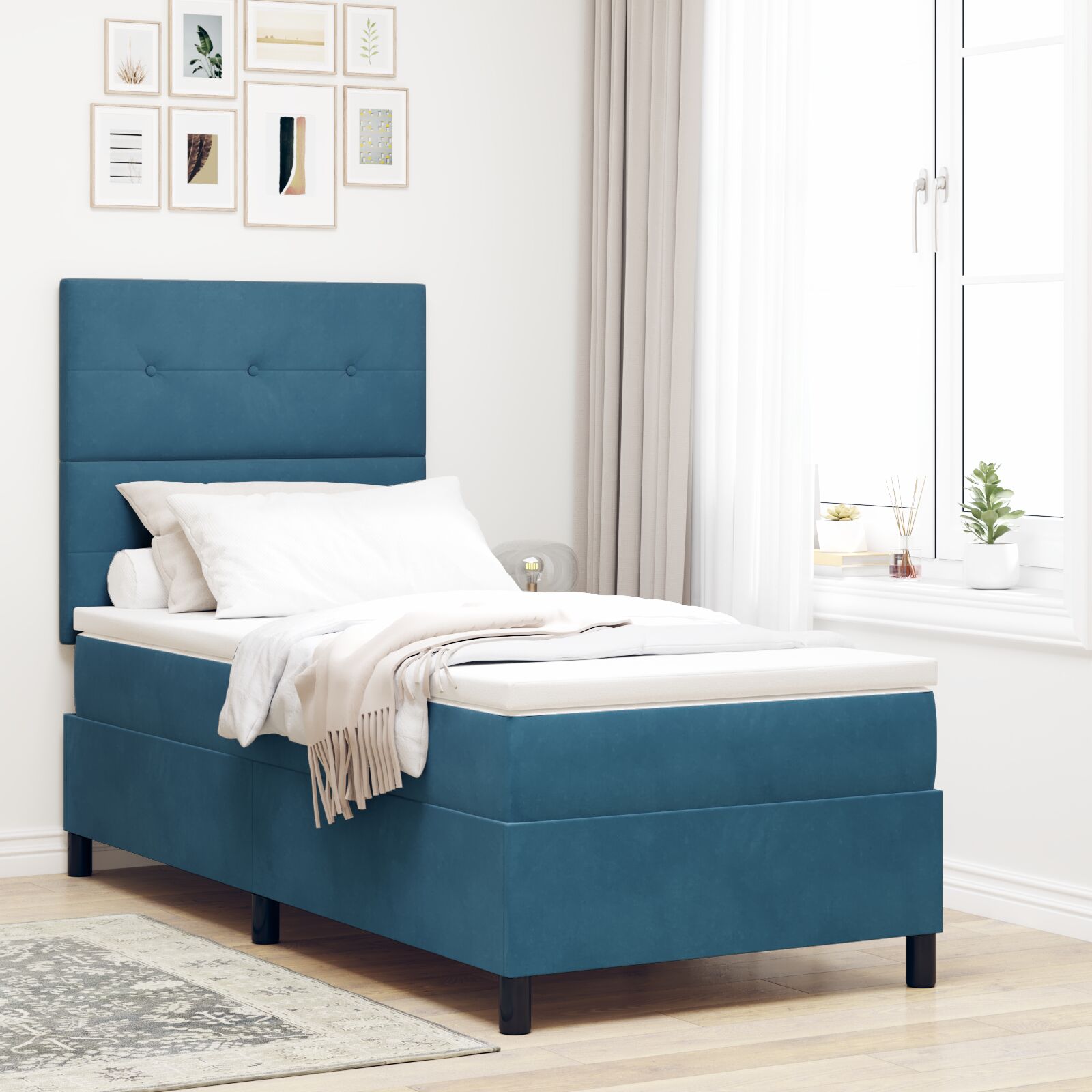 Box Spring krevet s madracem tamnoplave boje 80x200 cm od baršuna
