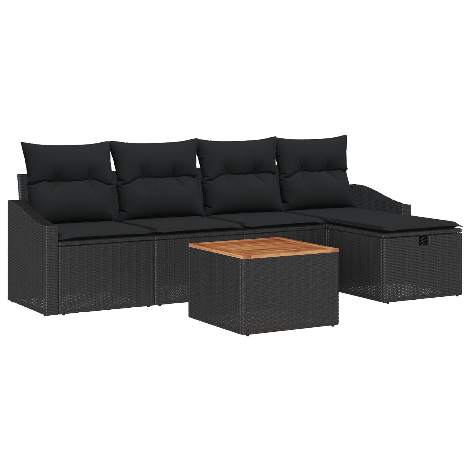vidaXL 6-delige Tuin Sofa Set met Kussens Zwart Poly Rattan - Afbeelding 2