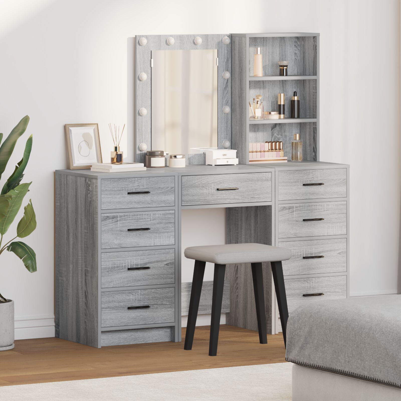 vidaXL Set aus 3 Grau Sonoma Spanplatte Mittel Highboard Rechteckig