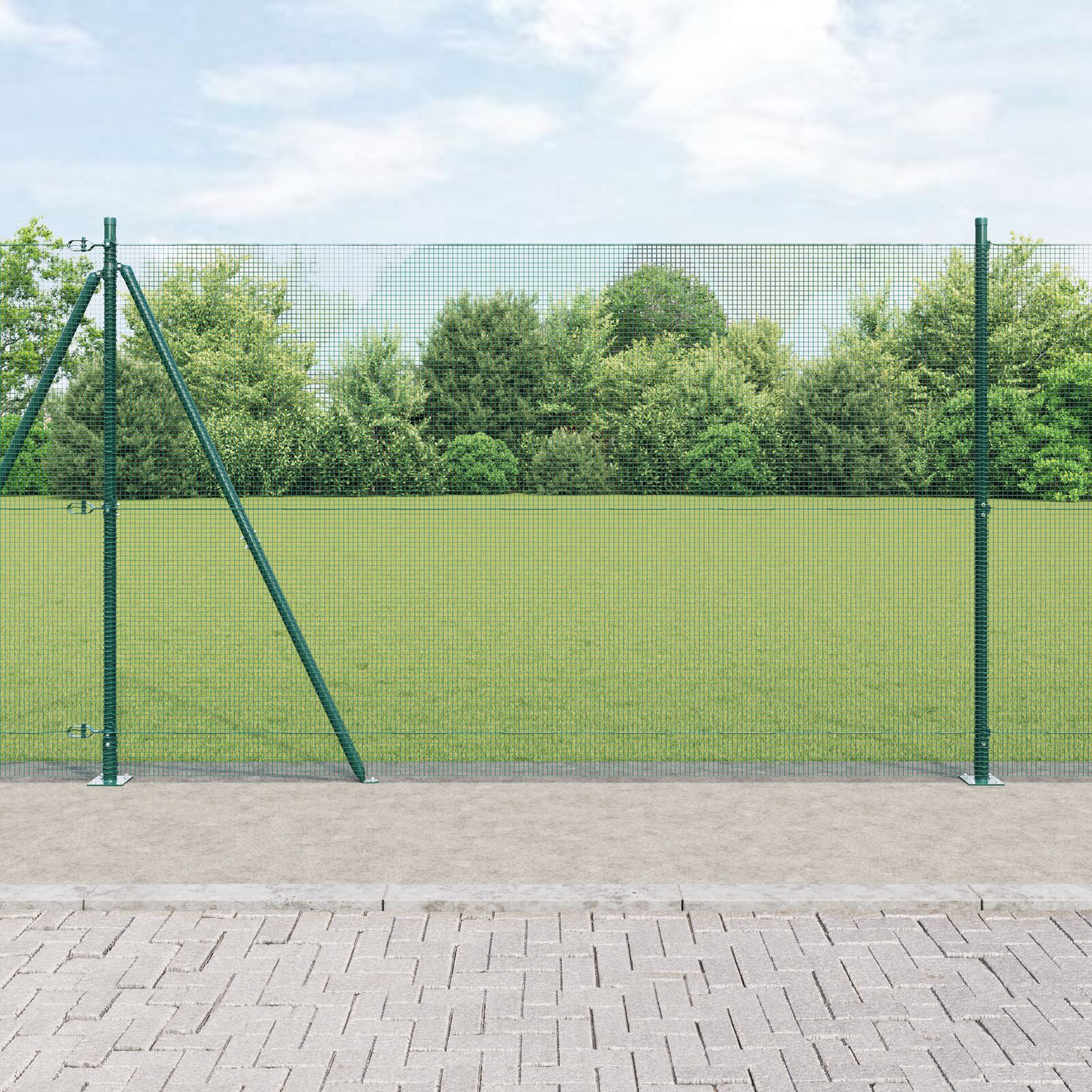 vidaXL zavarena žičana ograda s 13 flanged stupovima Zelena 1.5x50 m Čelik