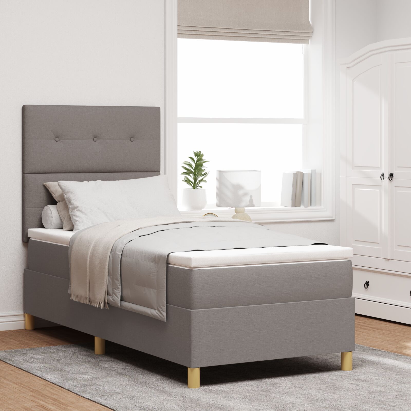 vidaXL Boxspringbett mit Matratze Taupe Einzelstoff